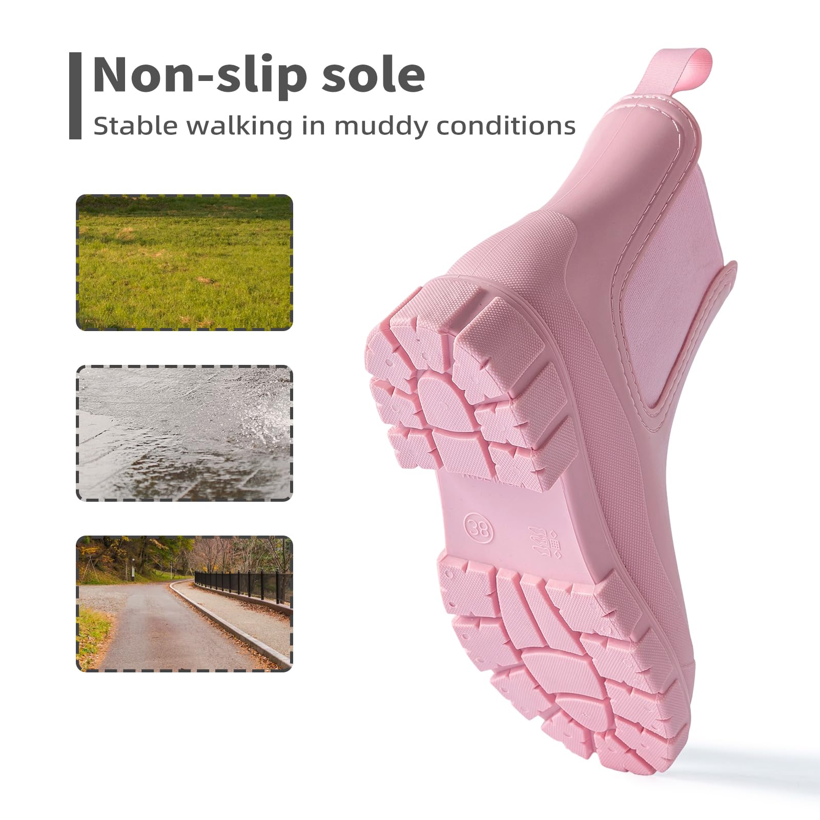 DRECAGE Femmes Bottes de Pluie Courtes Impermeable Caoutchouc Botte Antidérapant Légères Chelsea Bottines Confortables Jardinage Chaussures
