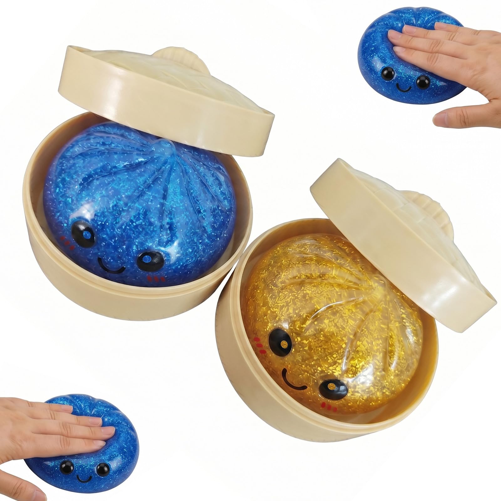 Photo 1 of 2 Pcs Dumpling Squishies, Glitter Dumpling Squishy Mystery Box with Beads, Slow Rising Dumplings Squizee Stress Relief Sensory Fidget Toy Gifts for Kids Adult