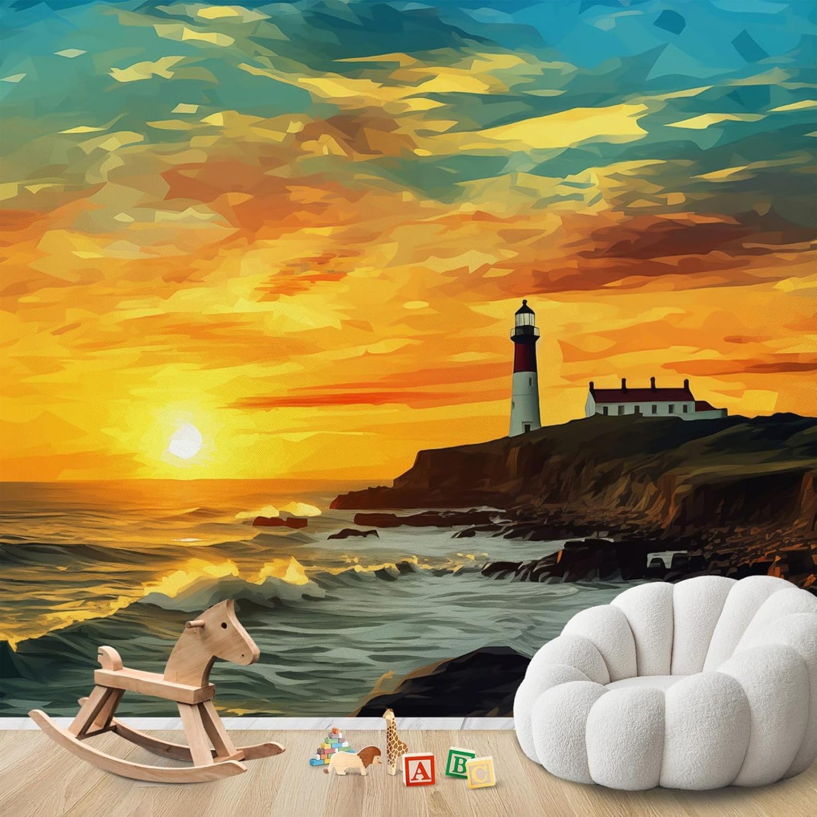 hgjdjhnf Photo Wallpaper Lighthouse Sunset By The Sea Non-Woven ModernLiving Room Bedroom Children's RoomDecoration Motif Wallpaper,250cmx175cmSticker - Background- Painting - Poster