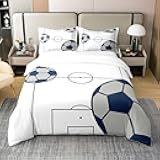 Football Bedding Set Twin Size Kids Football Court Comforter Cover Set for Boys Girls Teens Soccer Ball Pattern 100% Cotton Duvet Cover Breathable Sports Theme Bedspread Cover Room Decor Quilt Cover