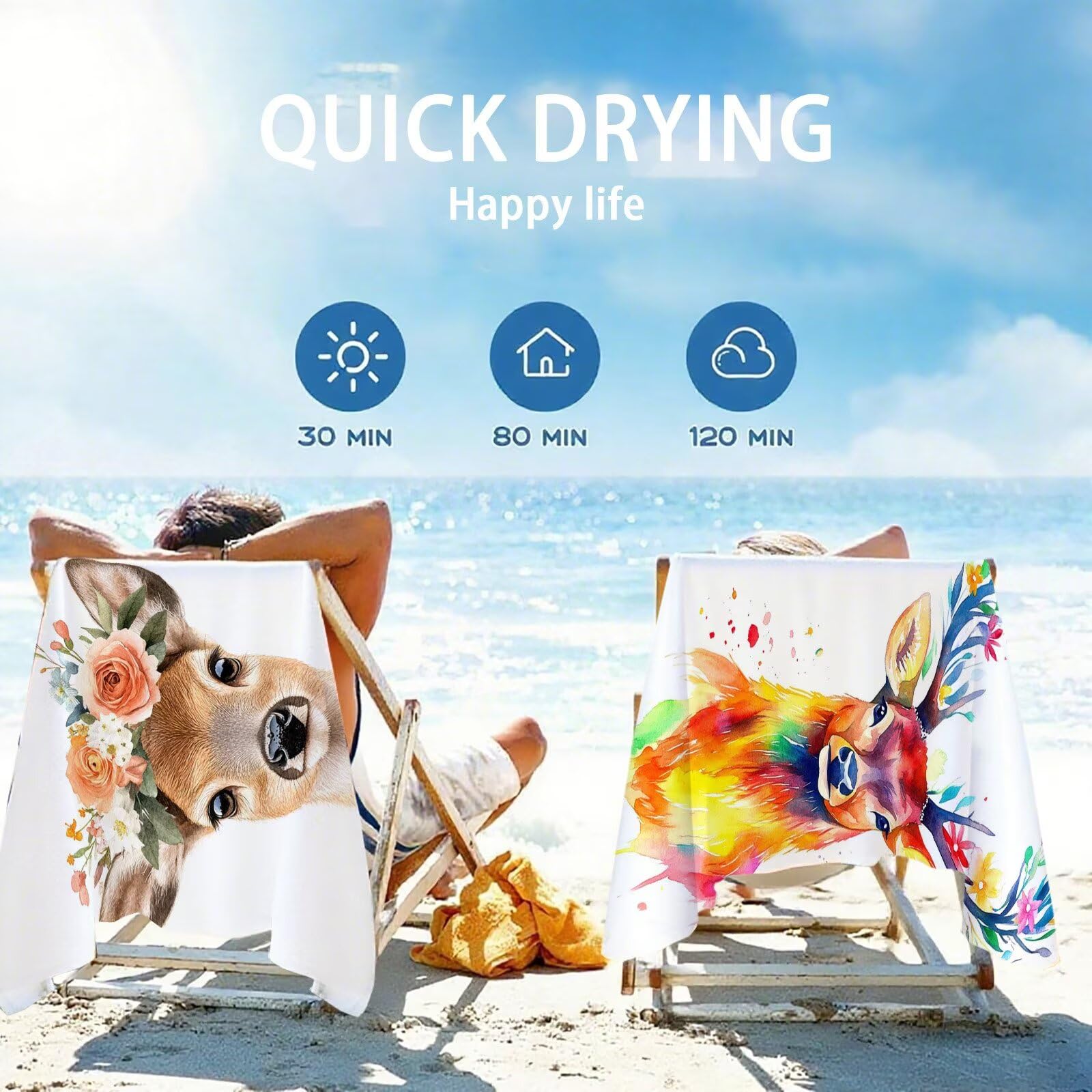 Ręcznik plażowy z mikrofibry 90 x 200 cm prześcieradło plażowe przeciw piaskowaniu jeleń ręcznik plażowy XXL kwiatowy ręcznik plażowy szybkoschnący, miękki i bardzo chłonny, szybkoschnący do podróży