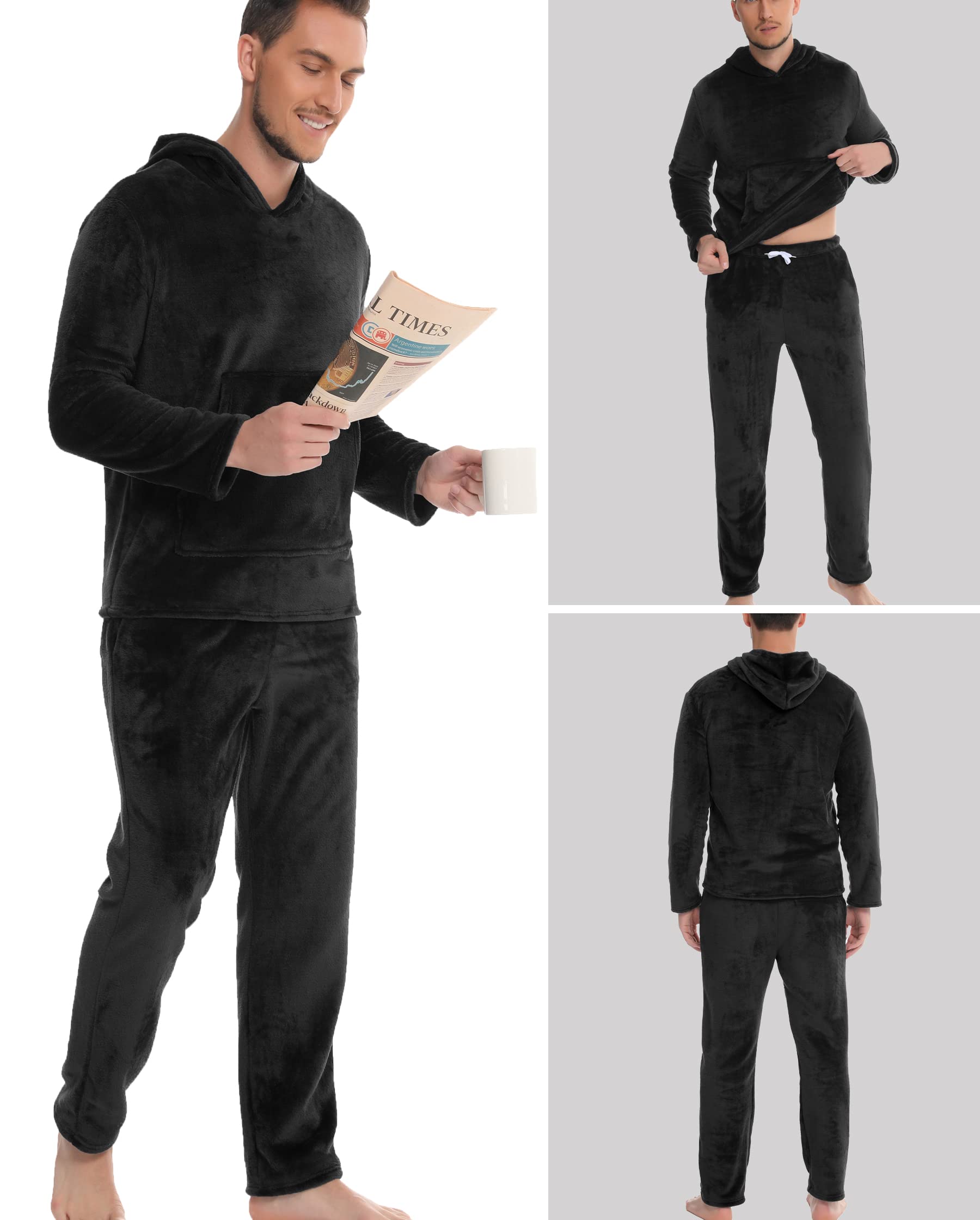 Vlazom Pijama Hombre Invierno Polar Pijamas para Hombre de Franela con Capucha S-XXL