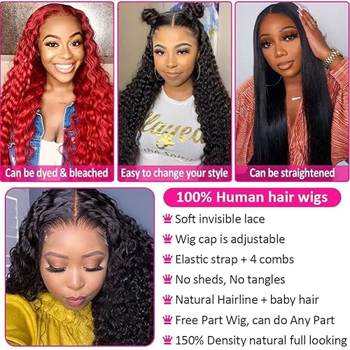 Vista 3 de Jolanly Pelucas de cabello humano ondulado profundo de 18 pulgadas para mujeres negras, 4x4, sin pegamento, ondulado, rizado, encaje frontal