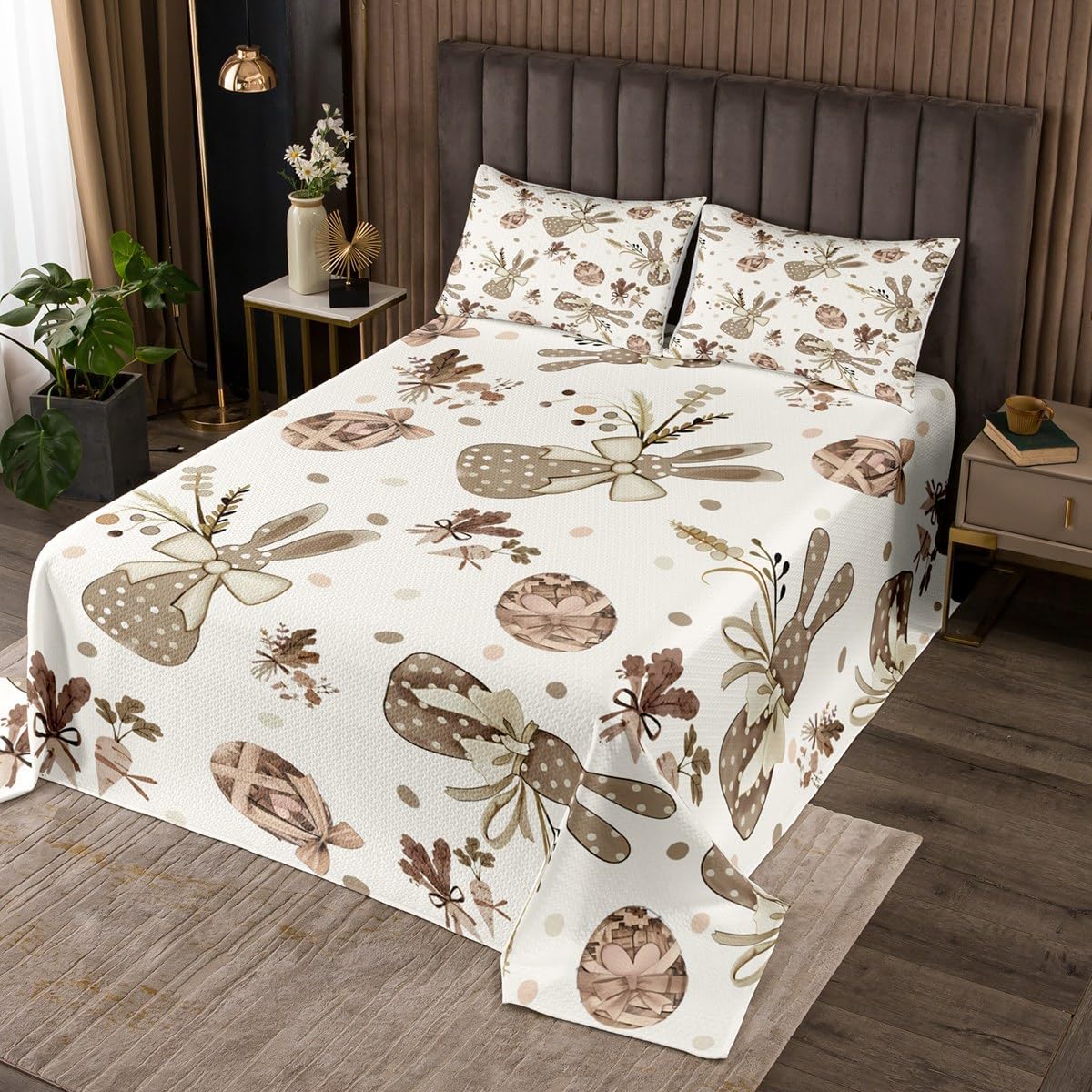 jejeloiu Easter Eggs Bedspread Queen Size, Flower Floral Coverlet Set for Kids Boys Girls, Colorful Spring Quilted Coverlet, Soft Microfiber,Bedroom Decor