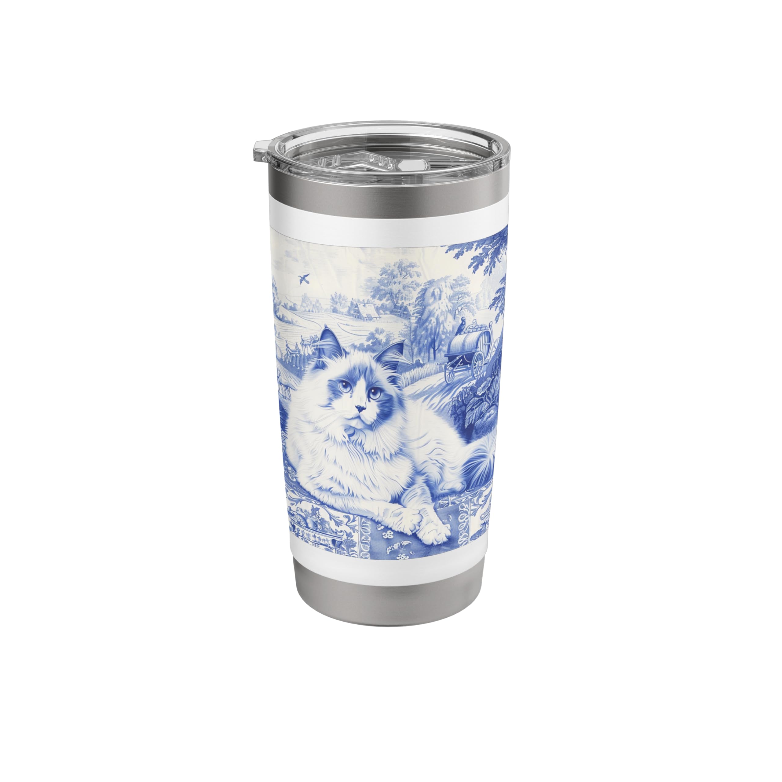 Ragdoll Cat Blue Toile French Country Aesthetic Stainless Steel Insulated Tumbler
