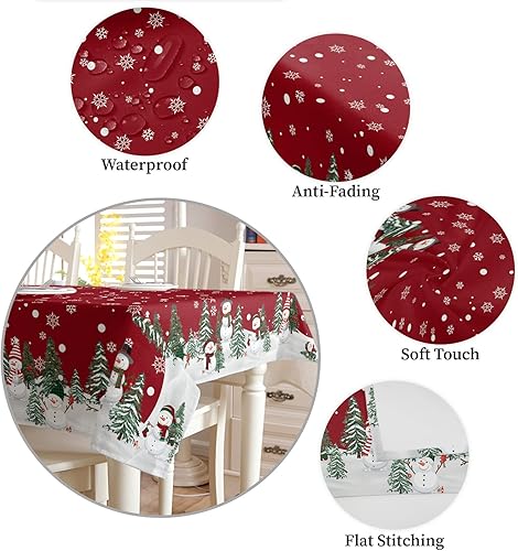 Miniatura 5 de WARM TOUR Mantel de Navidad con diseño de muñeco de nieve, manteles impermeables a prueba de derrames, diseño de copos de nieve de árbol de Navidad,