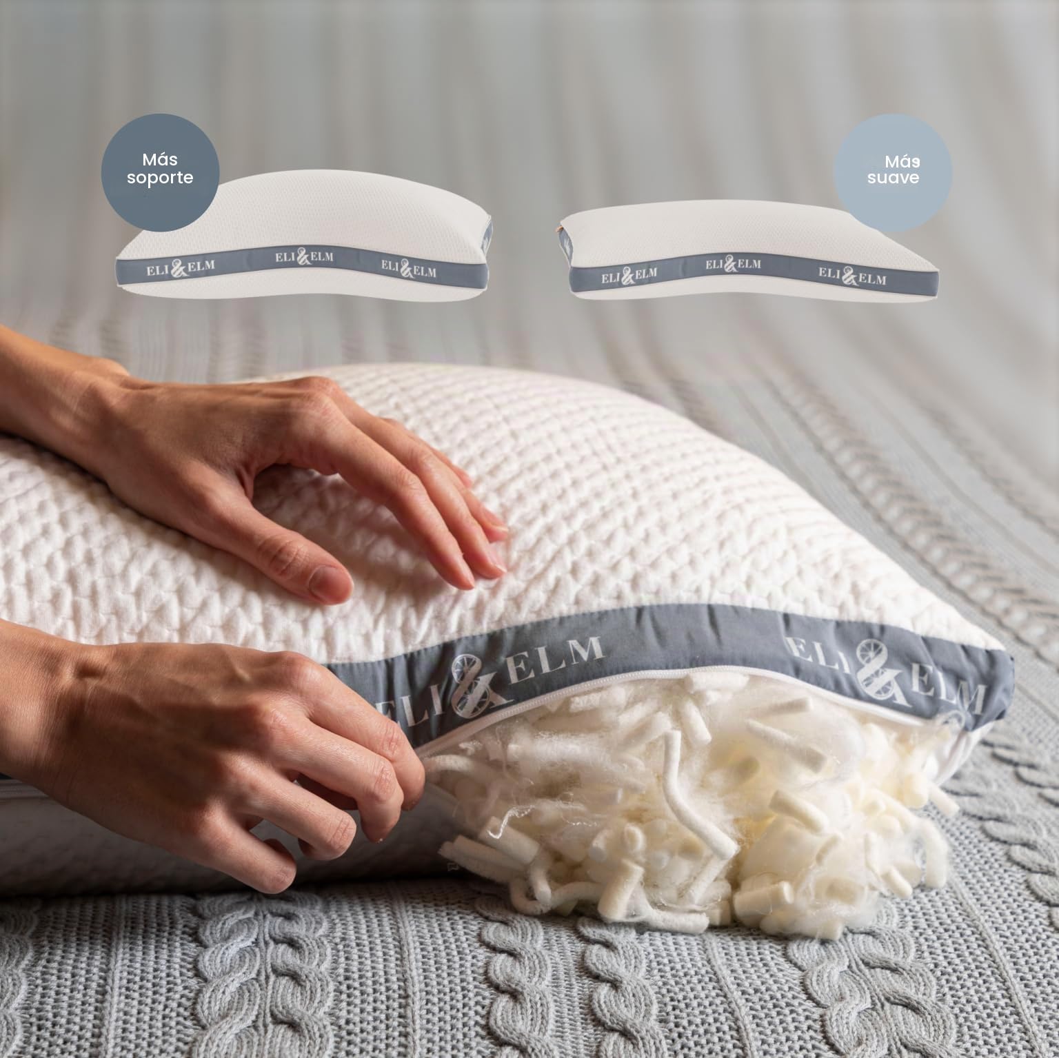Eli & Elm Almohada para Dormir de Lado con Relleno Ajustable para Obtener la Almohada Curva de Contorno sueño de Alivio del Dolor de Cuello, Relleno extraíble de látex y poliéster