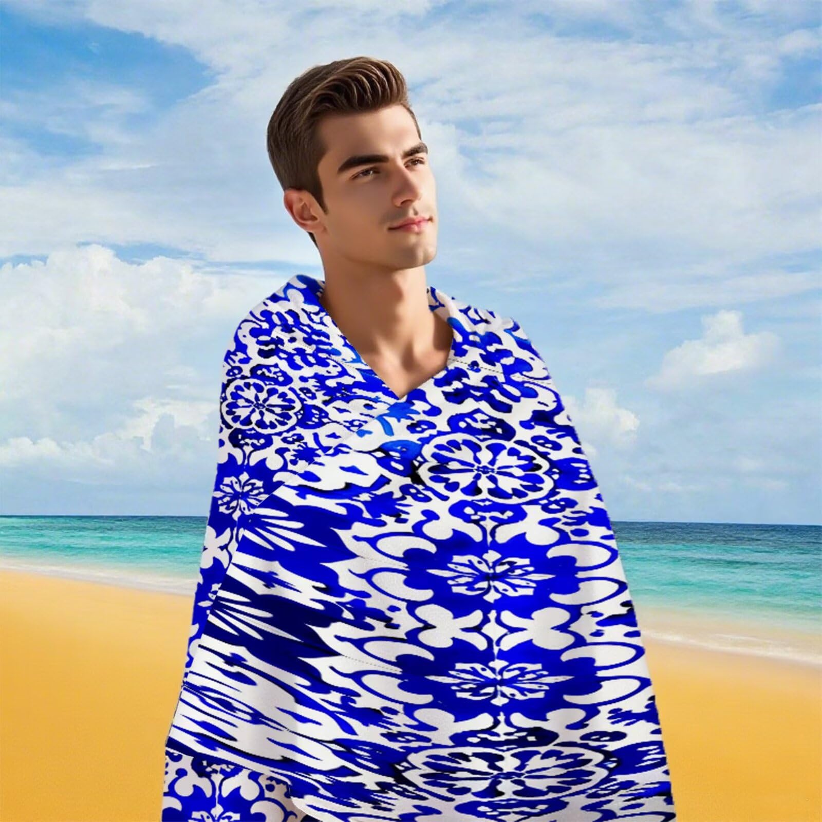 Strandtuch Blaues Mandala Mikrofaser Handtuch Groß 220 x 100 cm,Saunahandtuch Schnell Trocknendes,Sandfreie Stranddecke,Saugfähiges Badetuch,Platzsparende Reisehandtuch,Strandurlaub Must Haves Y1-41