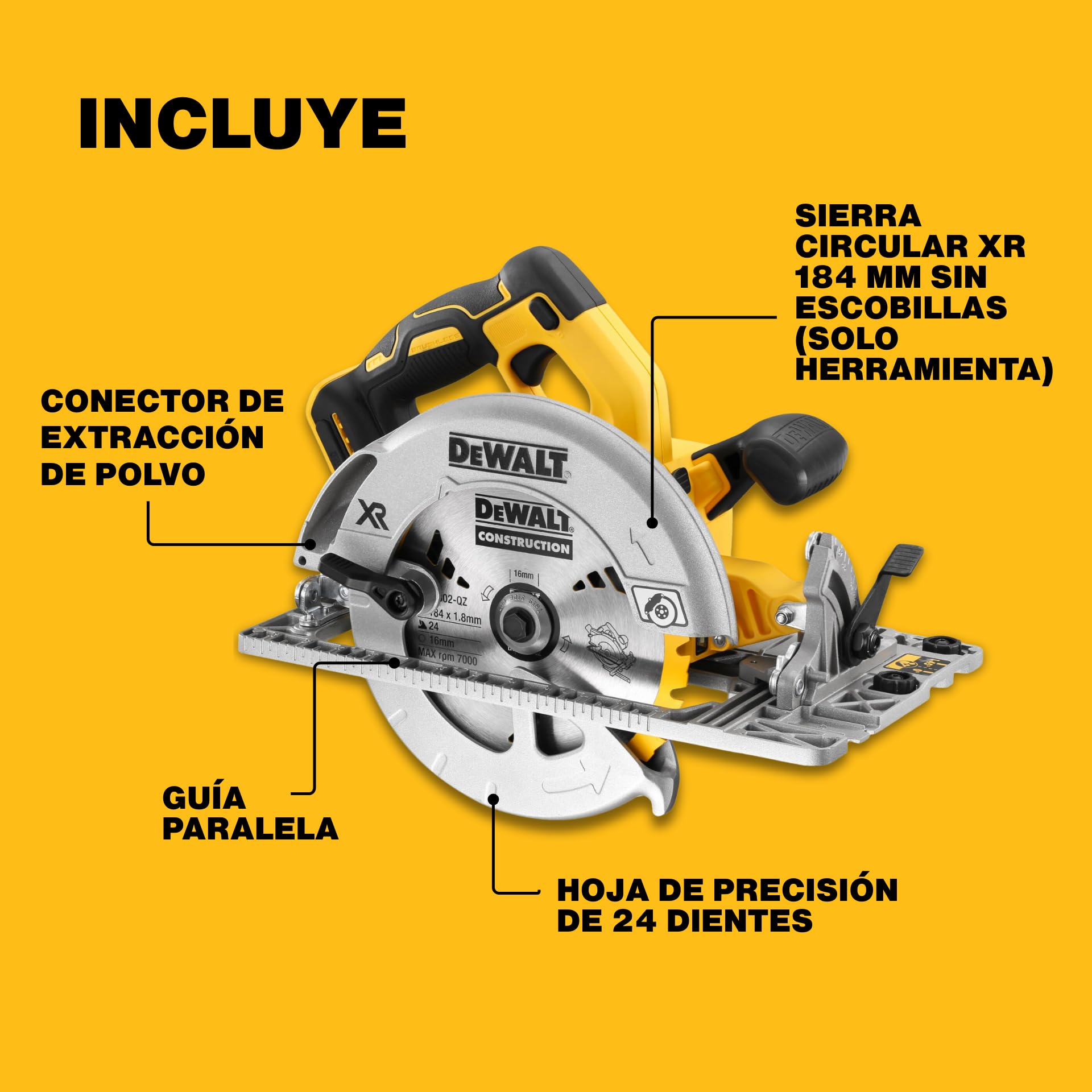 DEWALT XR 18V sierra circular sin escobillas con hoja de 184 mm, corte de 58 mm, LED y maletín TSTAK, DCS572NT-XJ
