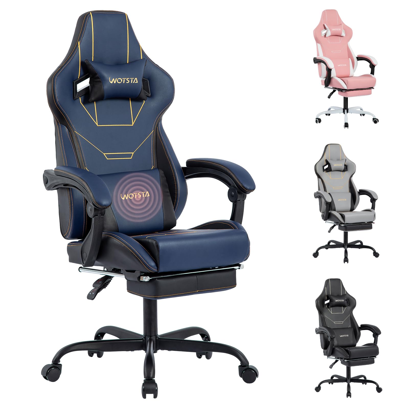 Gaming Chair, Ergonomic Gaming Chair, Computer Chair with Headrest and Lumbar, Racing Computer Chairs, Height Adjustable Rotating PC Chairs, Blue โ image 1