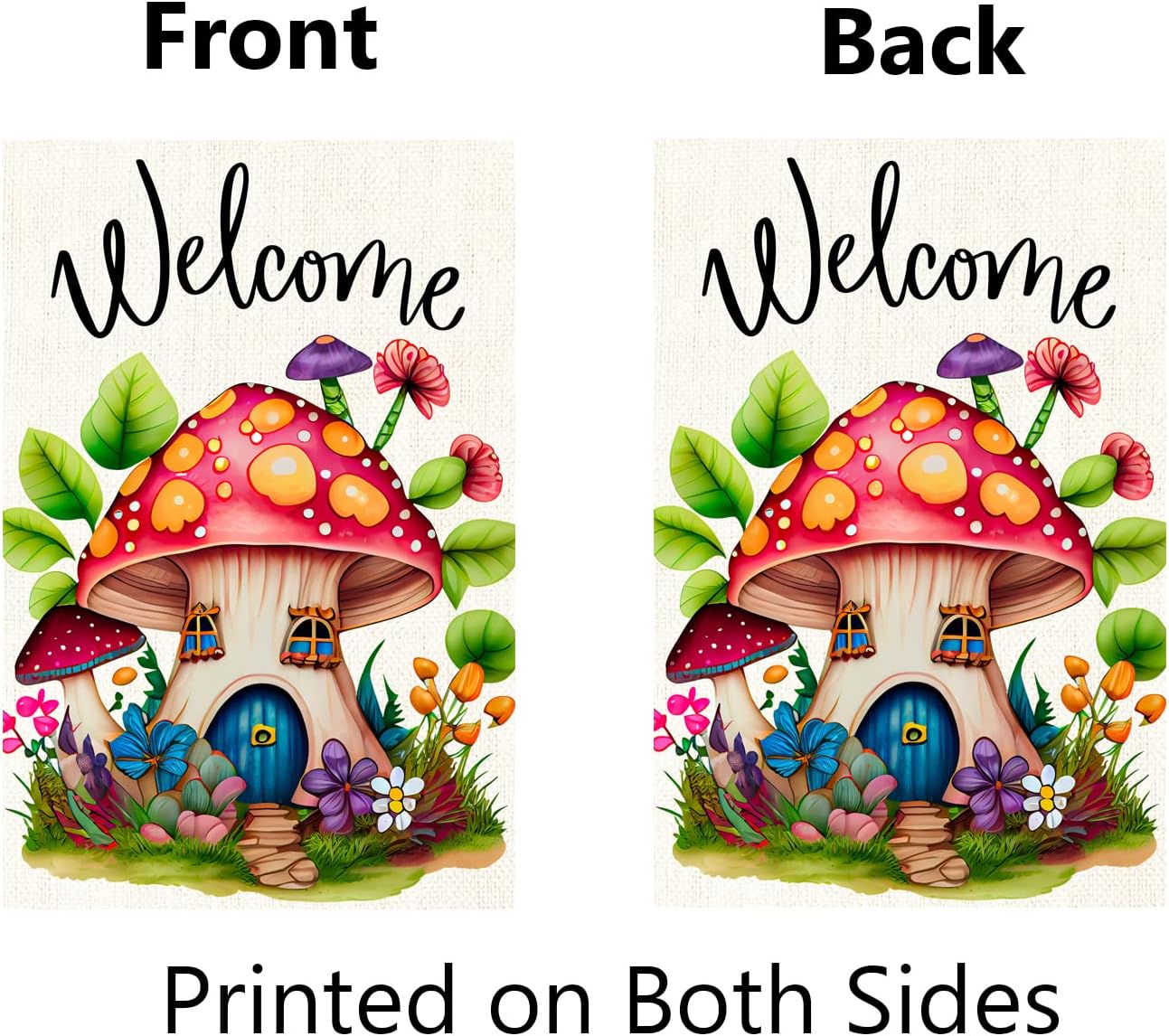 Mushroom House Garden Flag 12x18 Inch Double Sided Spring Summer Welcome Mushroom Yard Flag Seasonal Farmhouse Decor Garden Lawn Yard Outdoor Decorations - Image 2