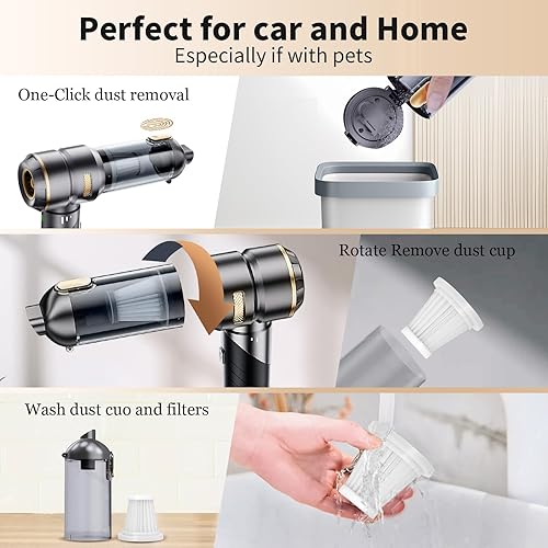 Miniatura 7 de Aspiradora portátil inalámbrica de 21000 PA de alta potencia, mini aspiradora 4 en 1, plumero de aire comprimido y soplador de aire y bomba de mano