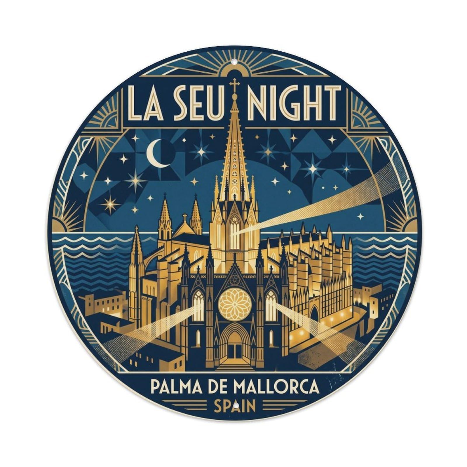Olhnbad Style Seu Cathedral Night Mallorca Heritage Landmark Metal Tin Sign