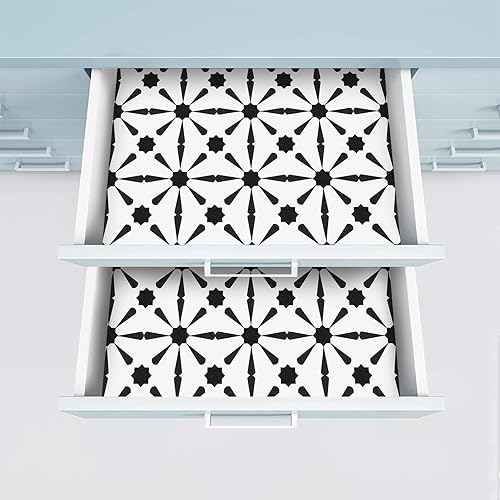 Miniatura 4 de Caltero Papel tapiz geométrico de 17.7 x 236 pulgadas, papel tapiz blanco y negro, papel de contacto geométrico para despegar y pegar, papel tapiz