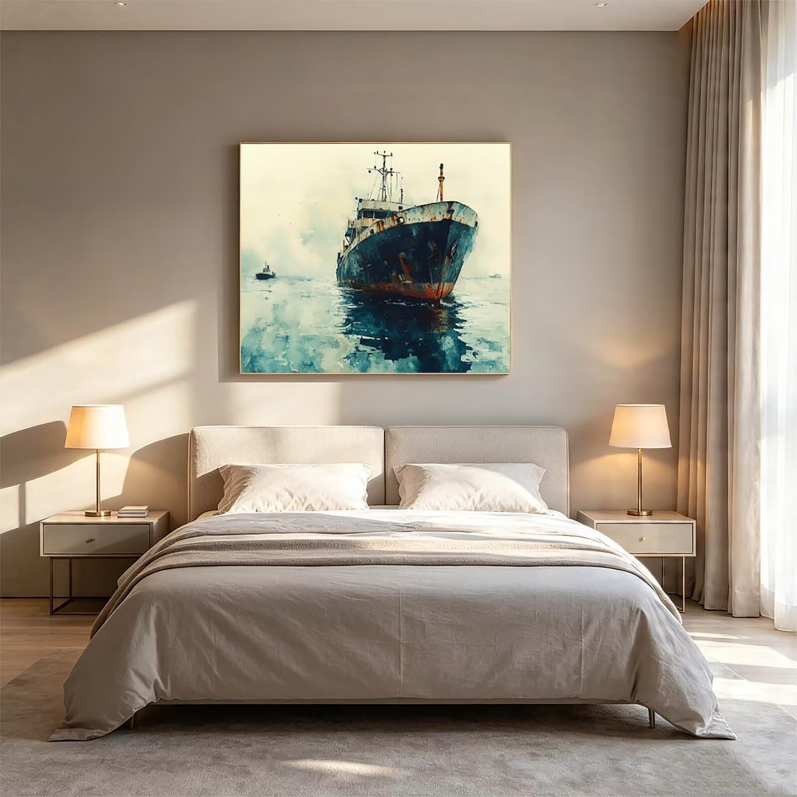 Malen Nach Zahlen Meer 135x100cm Diy Set Erwachsene Wanddeko ZSHS-2002 | Kreatives für Erwachsene mit Acrylfarben Pinsel Leinwand zum Bemalen Boot für Deko Wohnzimmer Geschenke für Frauen