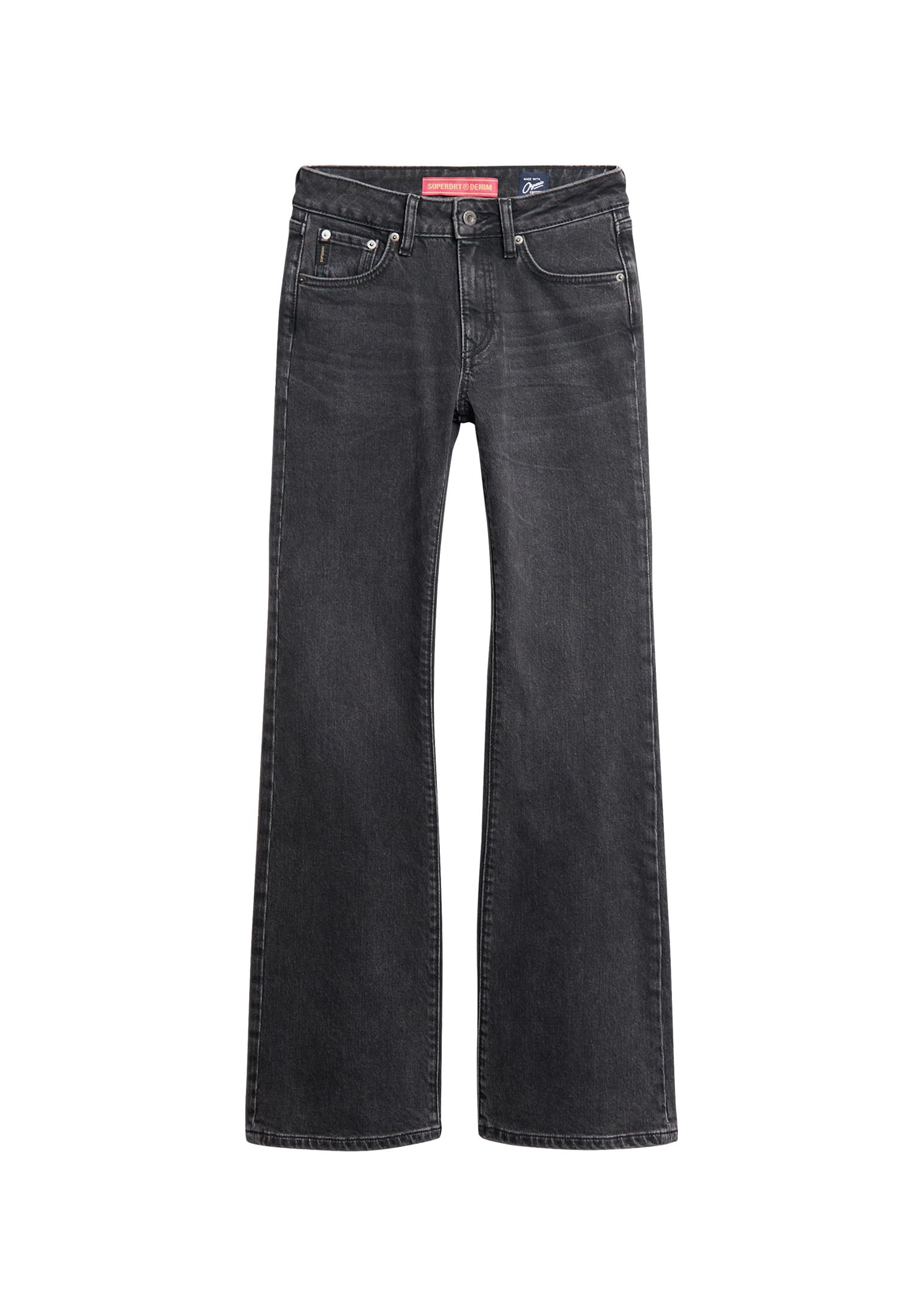 Superdry Women's Walcott Black Stone Vintage Mid Rise Slim Flare 26/32 Pants, 26W X 32L