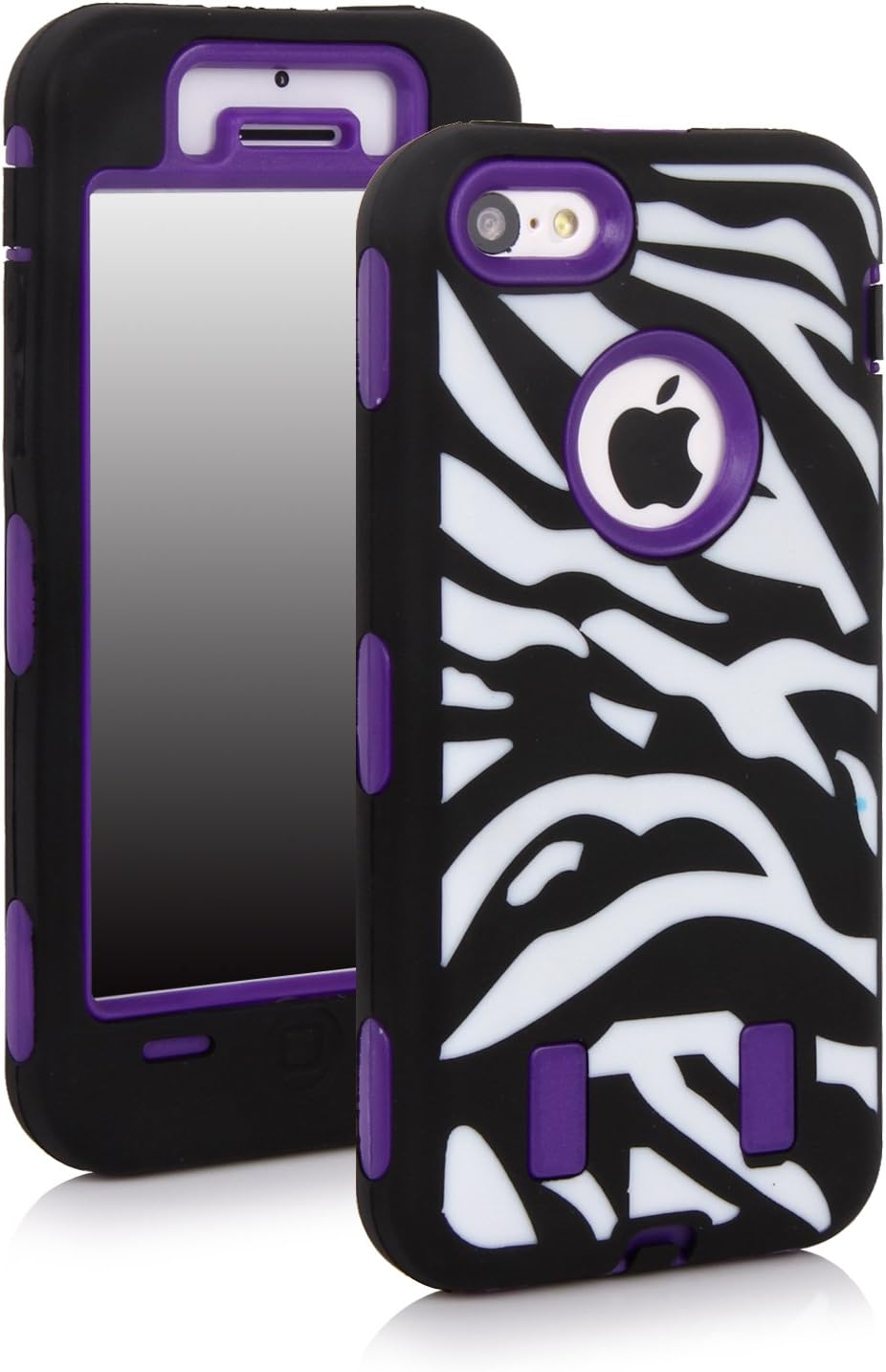 iPhone 5C Case, E LV iPhone 5C case - heavy Duty Rugged Dual Layer Hybrid Armor Defender Case Cover for iPhone 5C with 1 Screen Protector, 1 Black Stylus and 1 Microfiber - ZEBRA PURPLE