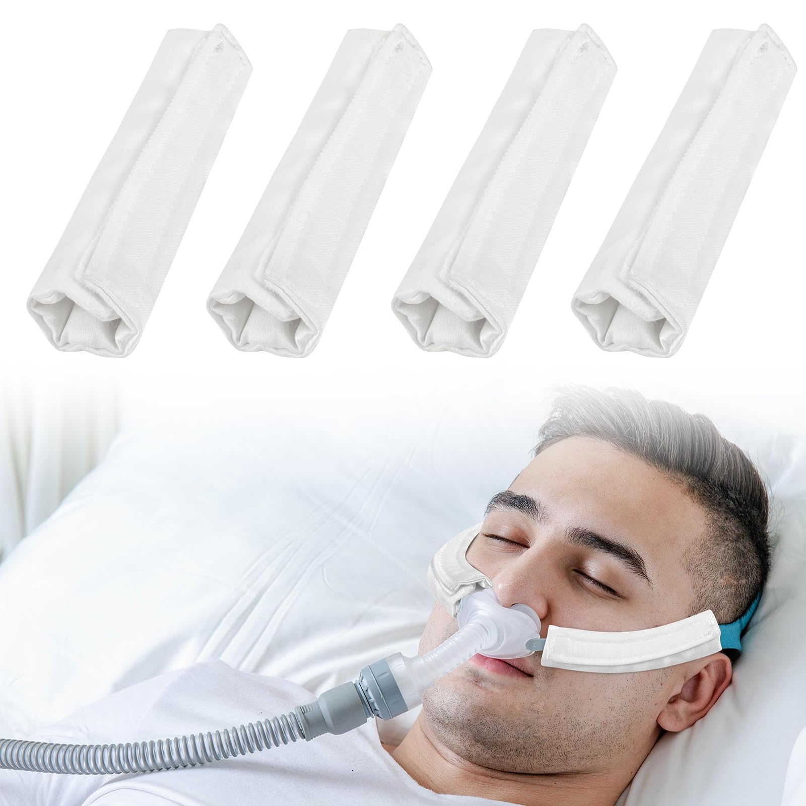 4 Pack Satin Mask Strap Covers, Face Cushion Cover for Strap Headgear, Universal and Reusable Comfort Pads, C Papa Accessories &amp; Supplies Mask Cover Headgear Pads for Reducing Red Marks (White)