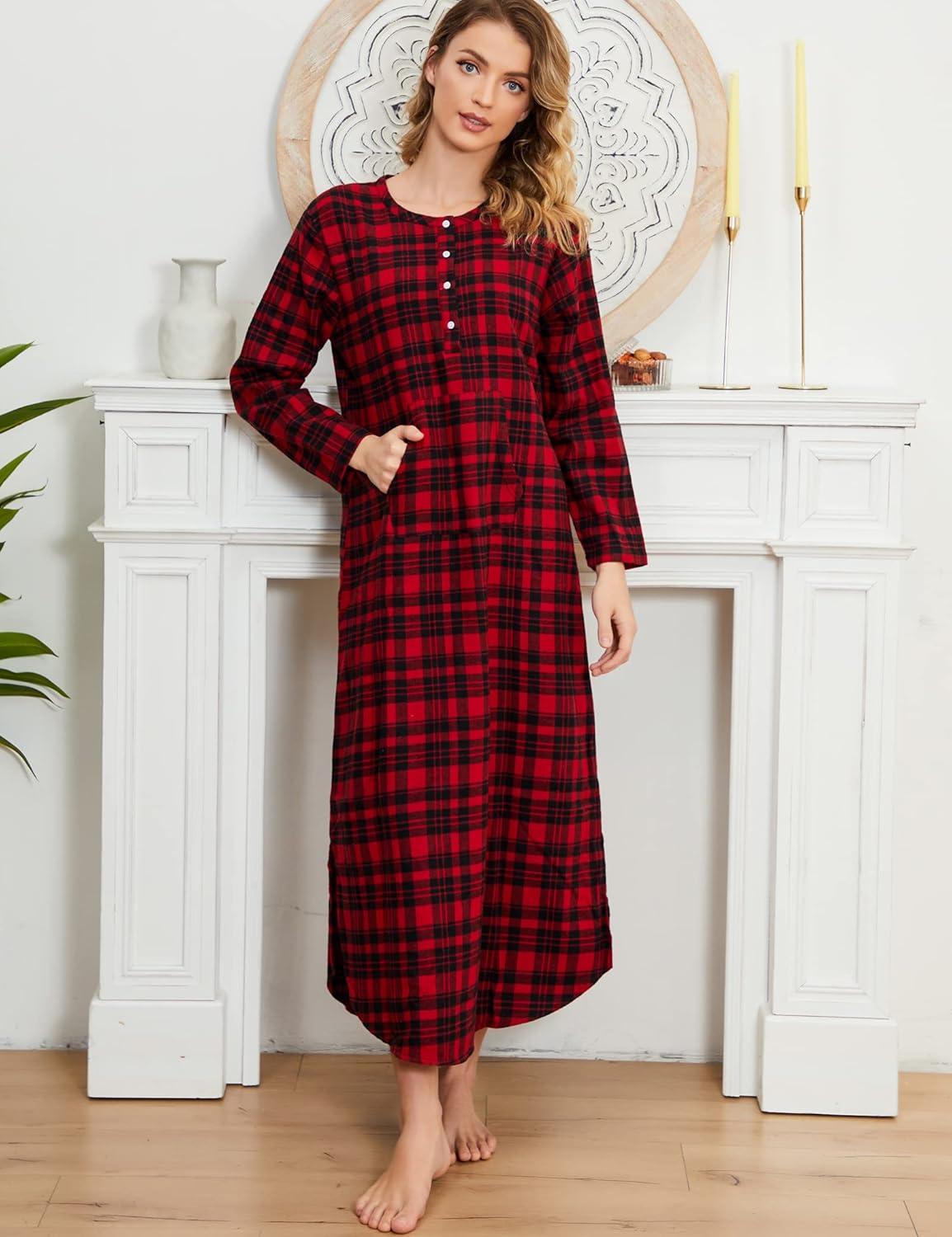 Zerbala Long Flannel Nightgown for Women Long Sleeve Plus Size - Image 4