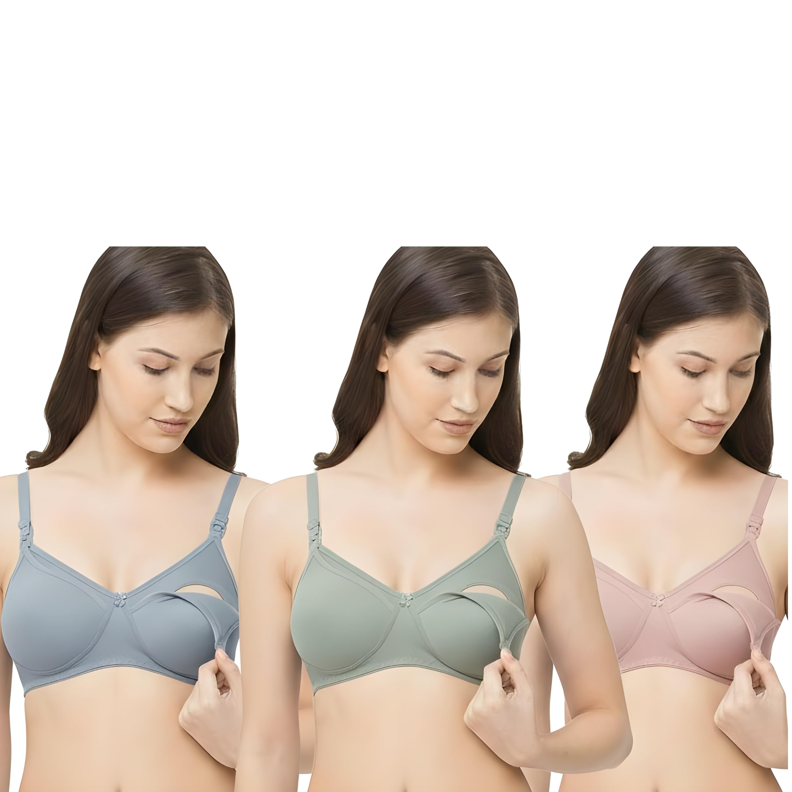 BADLAV Women's Nursing Bra, Full Coverage, Seamless Cups, Easy Clasp Opening, Cotton-Rich, Anti-Slip Straps, Pink-image-28