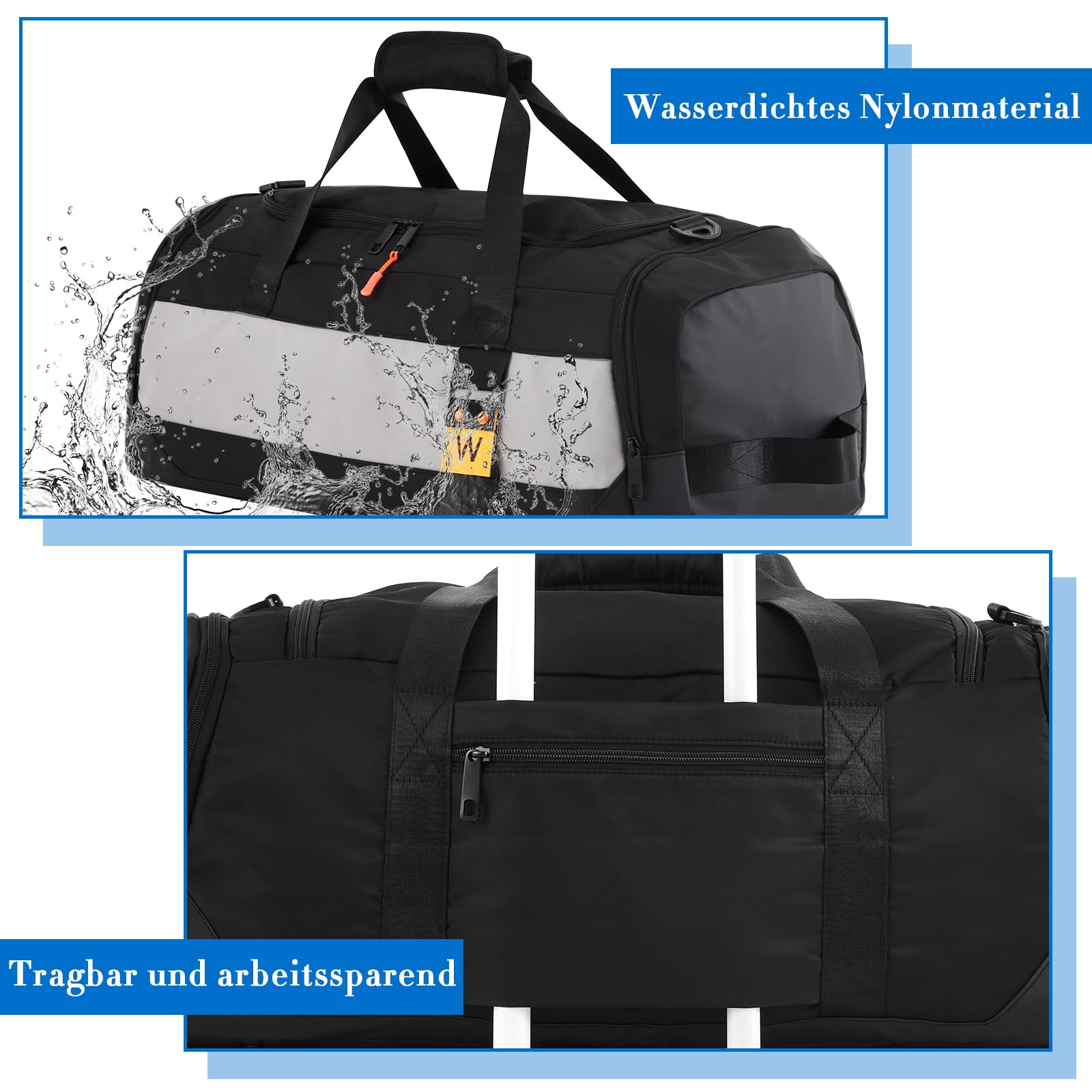 Weewooday Lot de 4 Sacs pour Coffre de Toit 60 cm 54L Duffel avec 4 Fermetures Éclair de Marquage d'Identification Sac de Voyage Noir avec Compartiment à Chaussures pour Coffre Toit de Voiture(Mode)