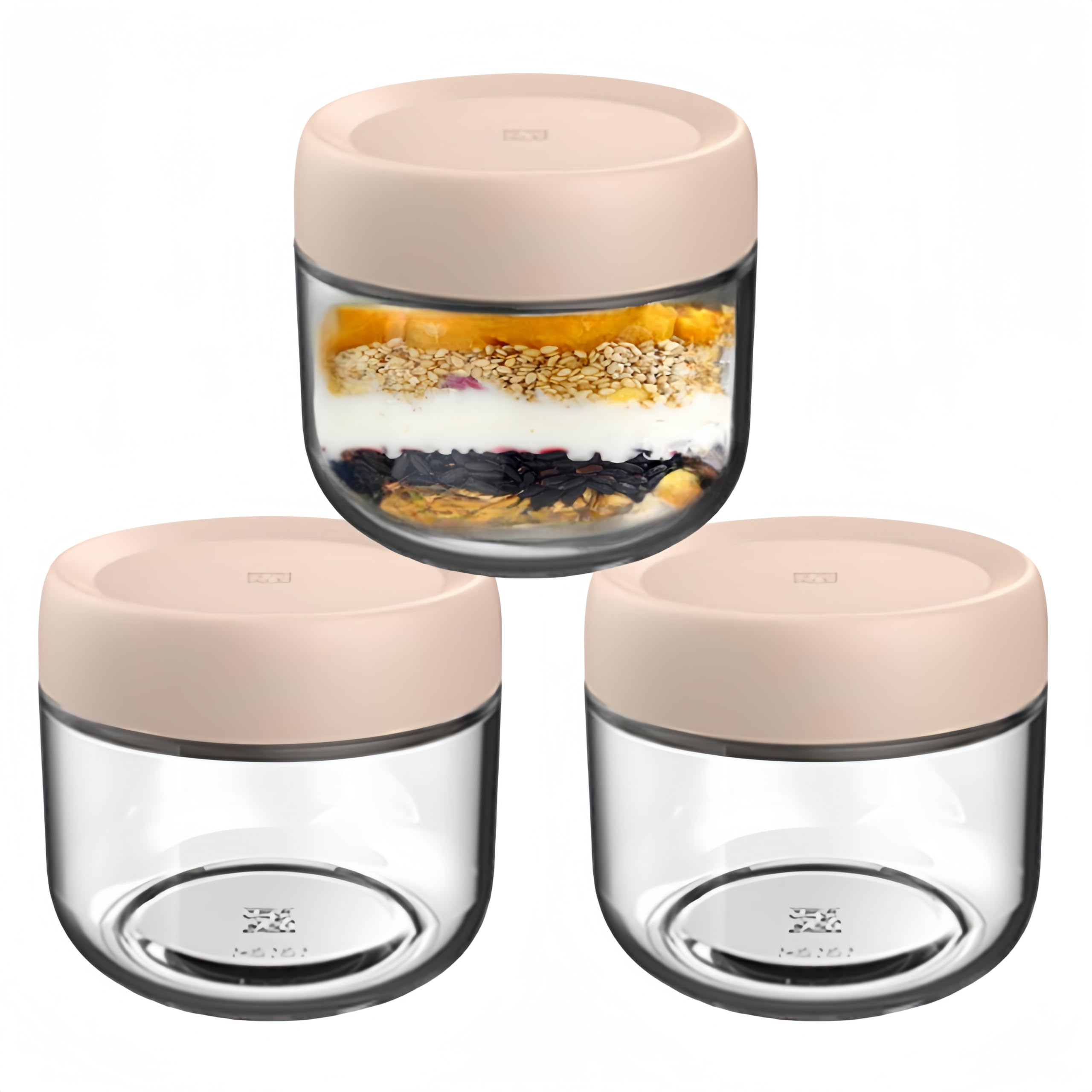 MEETOZ Glass Jars with Lids,Overnight Oats Containers with Screw Lid,Reusable Small Mason jars for Food Spice Fruit Sauce Cereal Snacks Storage (3-Pack 10oz Beige)