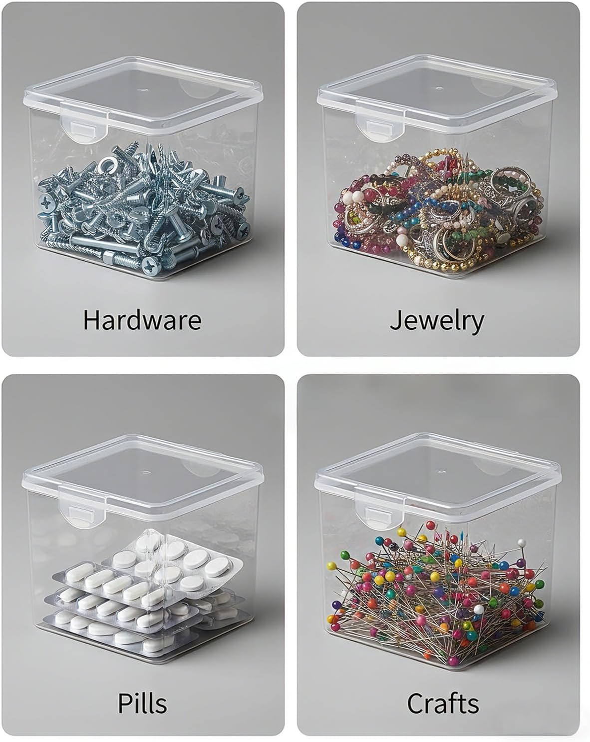 Rocutus 12 Pack Small Clear Plastic Storage Containers with Lids,Beads Storage Box with Hinged Lid for Beads,Earplugs,Pins, Small Items, Crafts, Jewelry, Hardware (5.1 x 4.4 x 4.2 Inches)