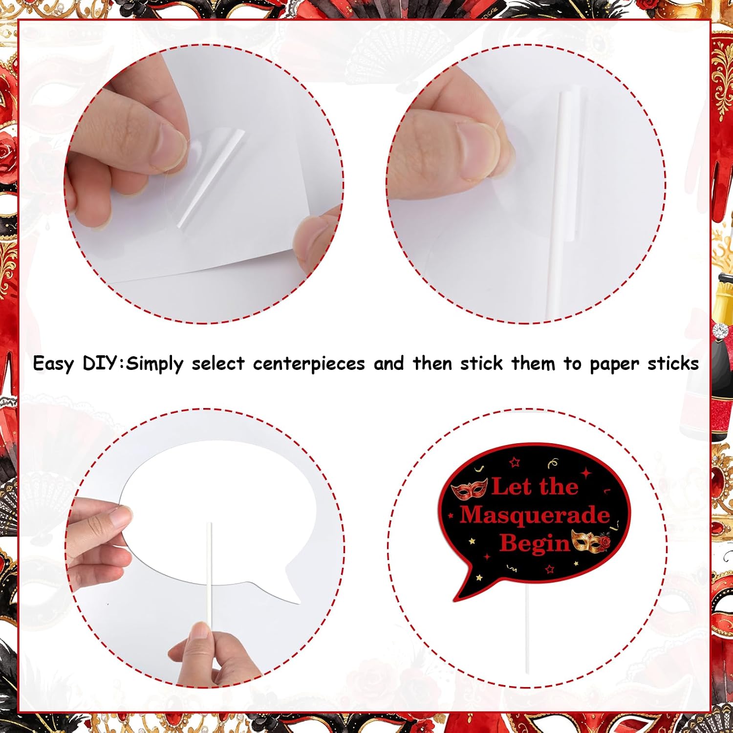 Sursurprise 24PCS Masquerade Mask Photo Booth Props, Red and Black Venetian Party Decorations for Women Masquerade Ball Birthday Prom Wedding Carnival New Year Celebration, Funny Selfie Supplies image 5