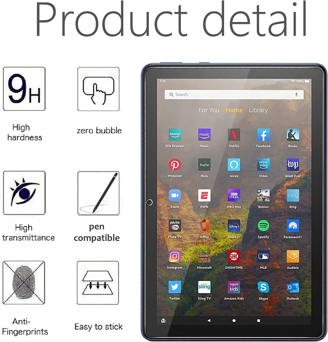 zukof [2 Pack Screen Protector For Amazon Fire HD 10 / Fire HD 10 Kids Pro 10.1-inch Tablet (2023 Released, 13th Generation) 9H Hardness Premium Tempered Glass Screen Protector