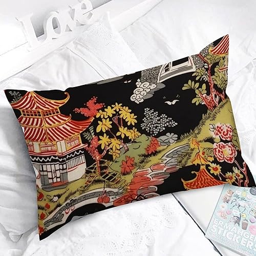 Miniatura 3 de Fundas de almohada de pagoda de coral carbónchinoiserie, funda de almohada asiática de coral carbón, funda de cojín para decoración del hogar para