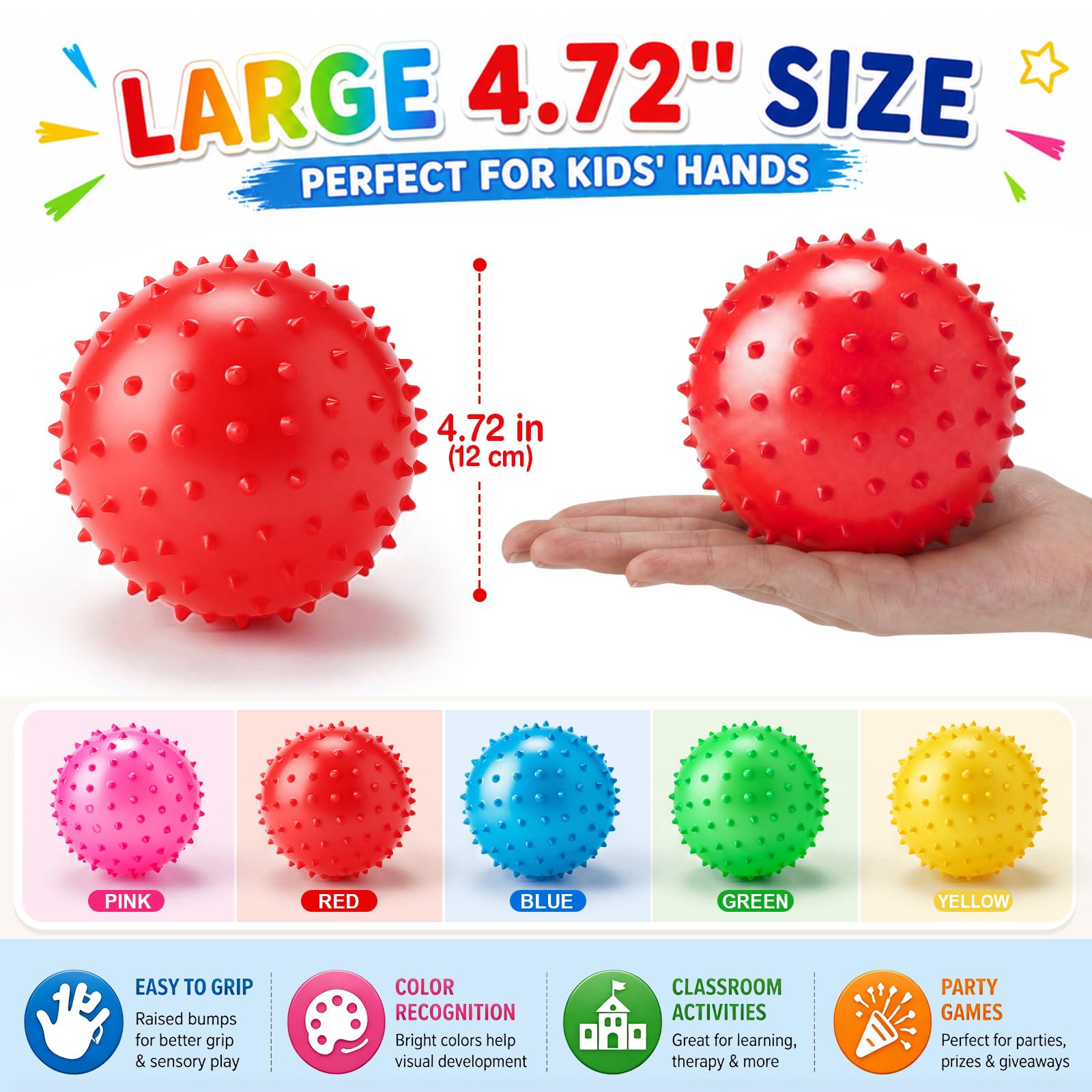 Jerify Knobby Balls 12 cm rimbalzante Spiky palla sensoriale Bulk morbido gonfiabile massaggio stress giocattolo di plastica per la scuola partito giochi all'aperto e interno