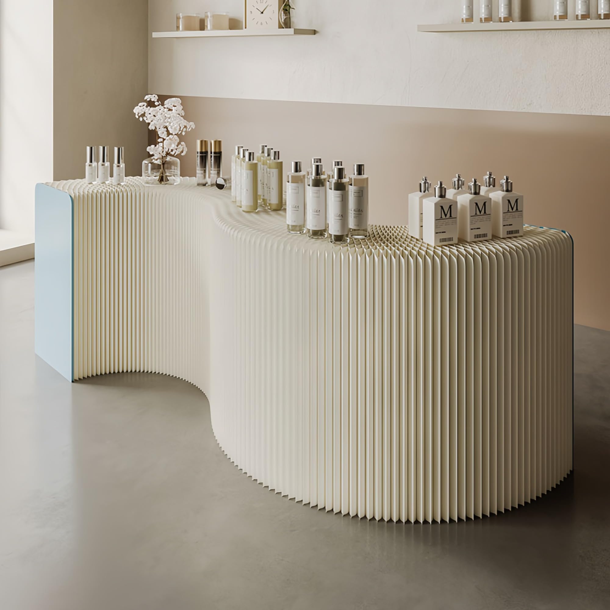 Espositore lungo per vendita al dettaglio, 300 x 31 x 118 cm, regolabile, perfetto per mostre, fiere e vetrine di negozi, design elegante e salvaspazio