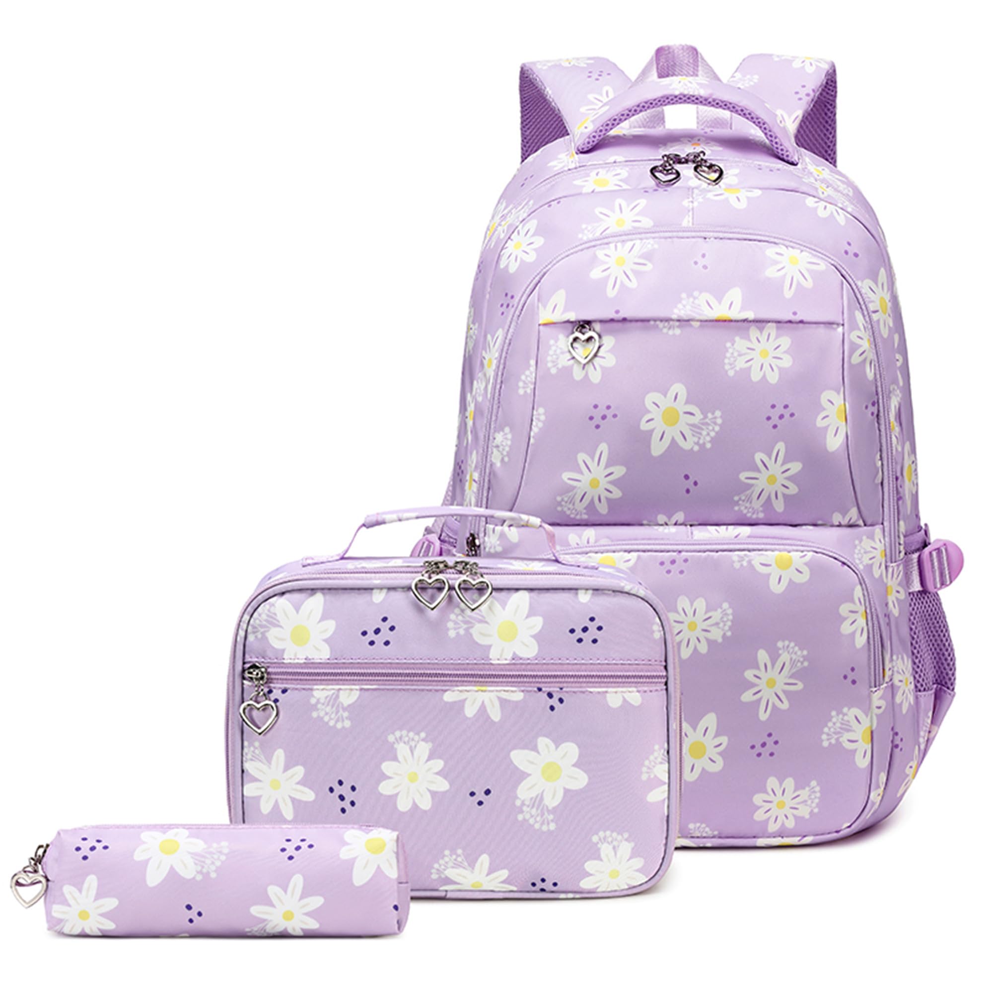 ZHANAO Daisy Backpack for Girls,Bookbag with Lunch Box Kids School Bag Set 3pcs Flower Backpack Set School Daypack