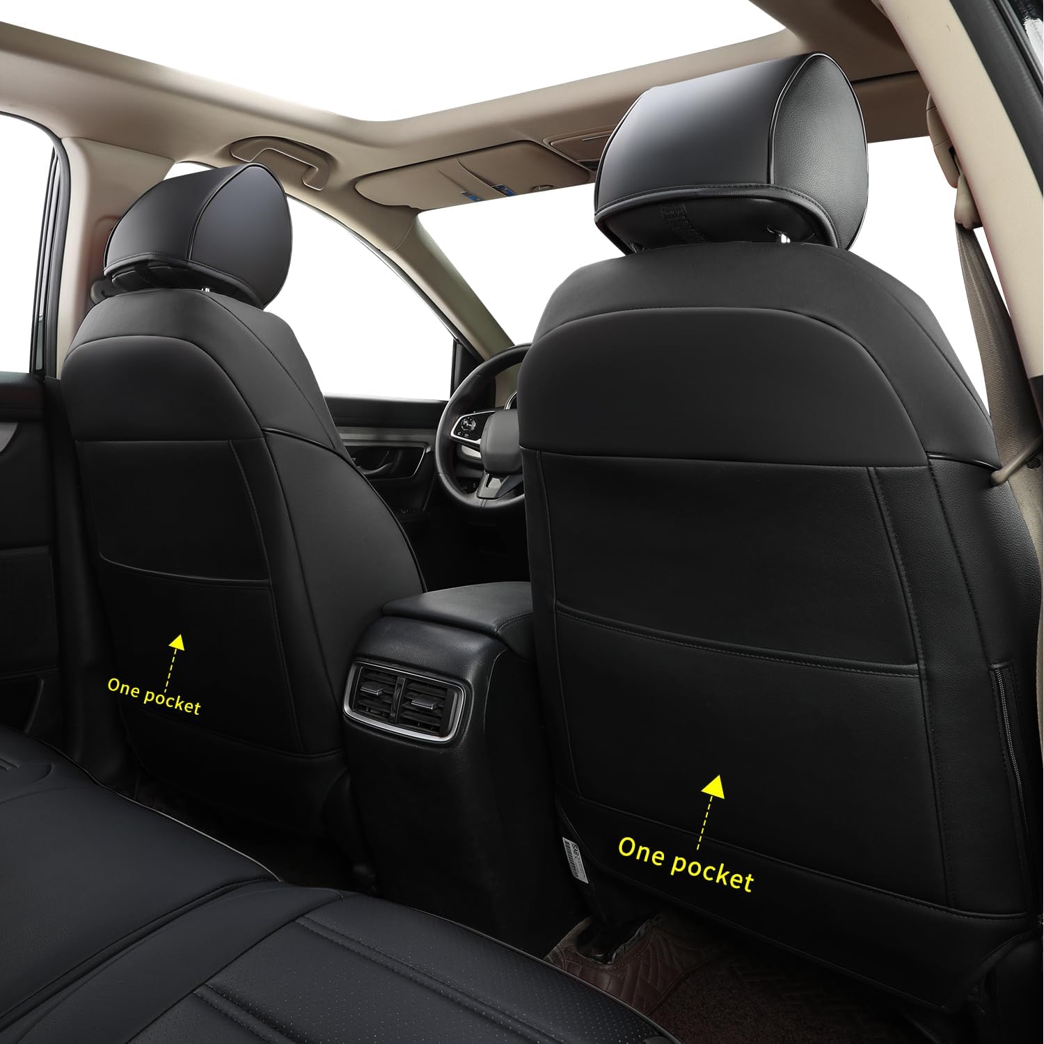 RISINGSTAR CRV Seat Covers, Faux Leather, fit for 2017-2022 Honda CRV EX-L EX Touring LX Special Edition SUV(2017-2022, Black)