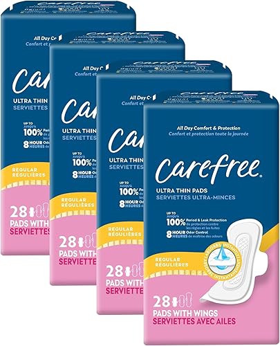 Miniatura 10 de Carefree Almohadillas ultra finas para mujer, almohadillas regulares con alas, 28 unidades  Carefree Pads, cuidado femenino, almohadillas de período