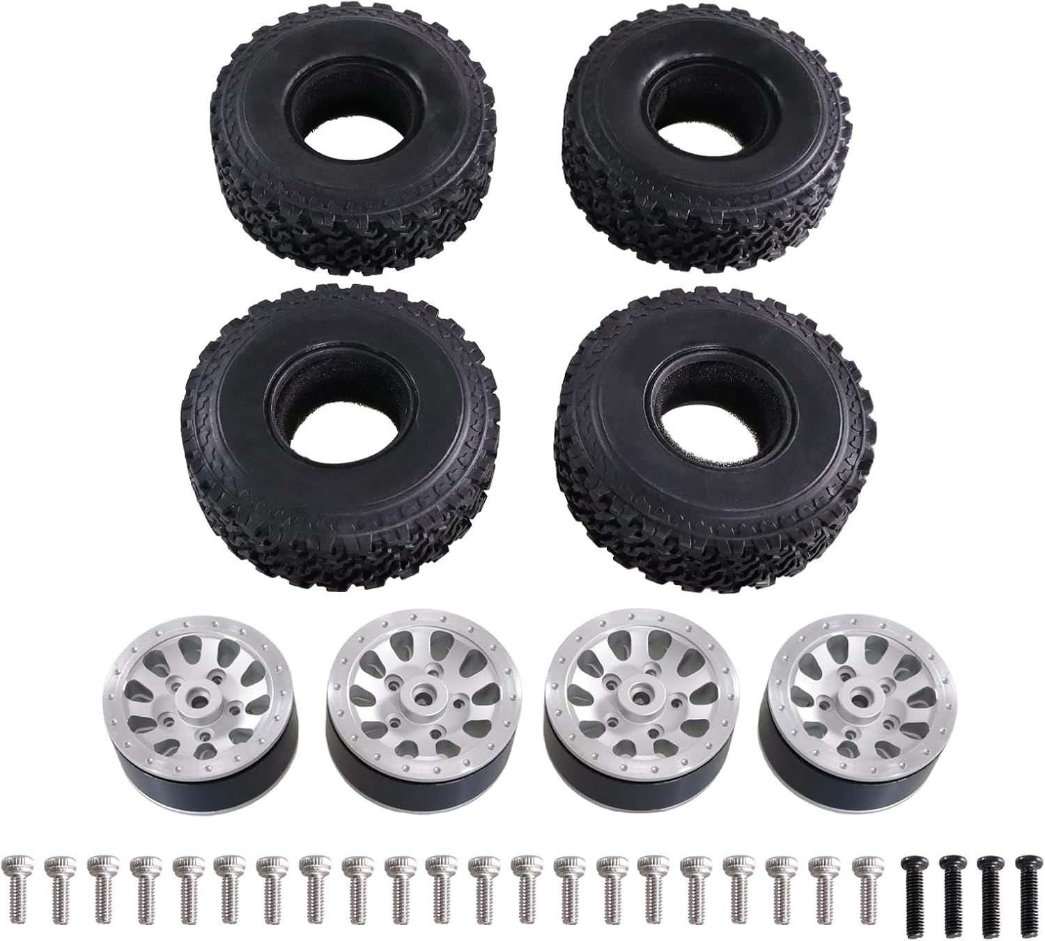 4PCS Unassembled 2.75" Rubber Tires with Metal Lock Rings for 1/12 MN82 LC79 MN78 D90 D91 D96 99S 1/16 WPL C14 C24 C34 C44 RC Cars(Argent)