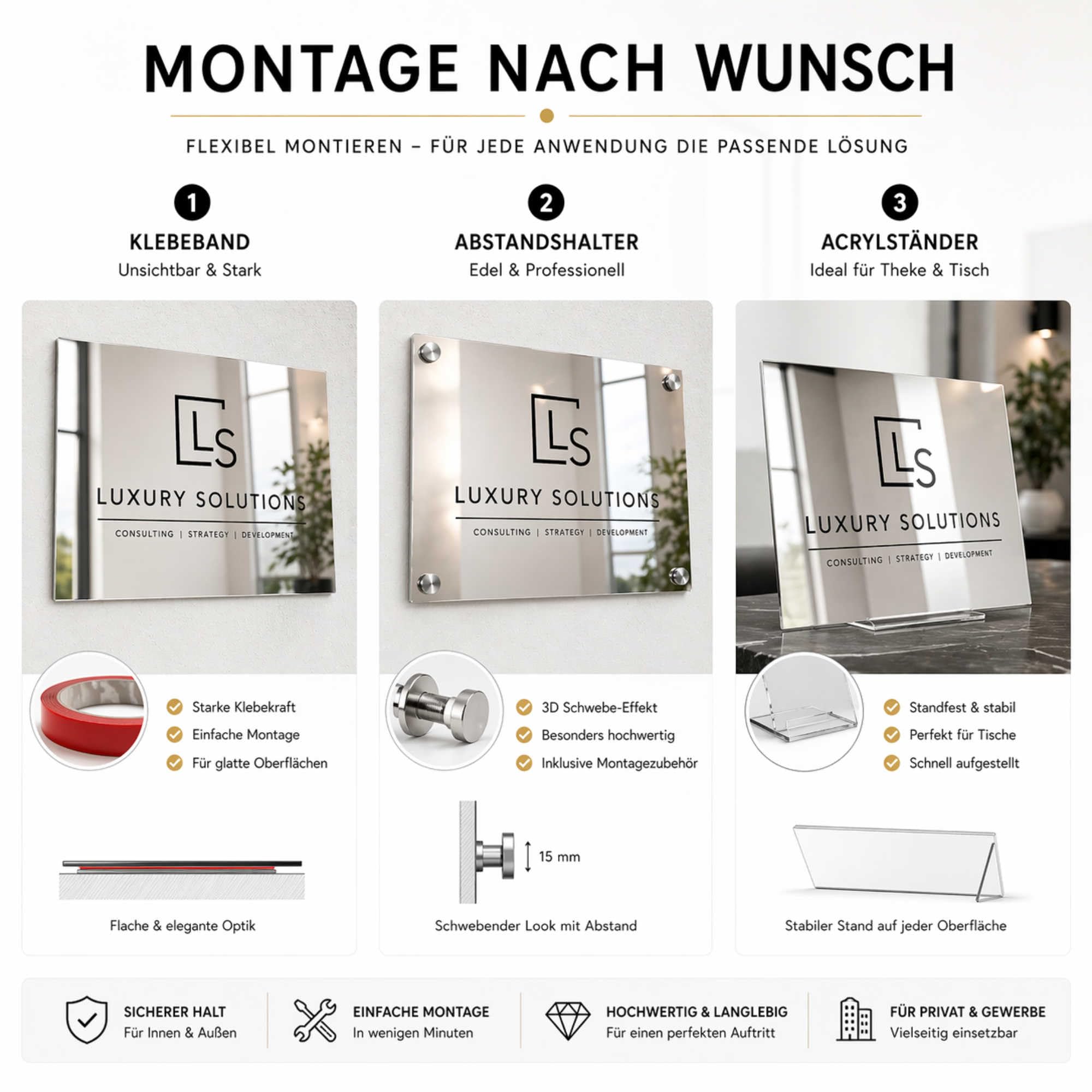 Schilder selbst gestalten - Spiegelschild personalisiert - 60x40 cm - Firmenschild mit Logo und Text - Türschild Büro Praxis Empfang - Aluverbundplatte 3 mm Spiegel