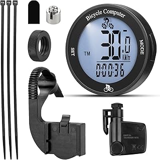 Bike Computer Wireless, IPX67 Waterproof Cycling Computer with 24 Functions, Multifunctional Bike Speedometer Odometer with Large Backlight LCD Display for Tracking Distance Speed Time