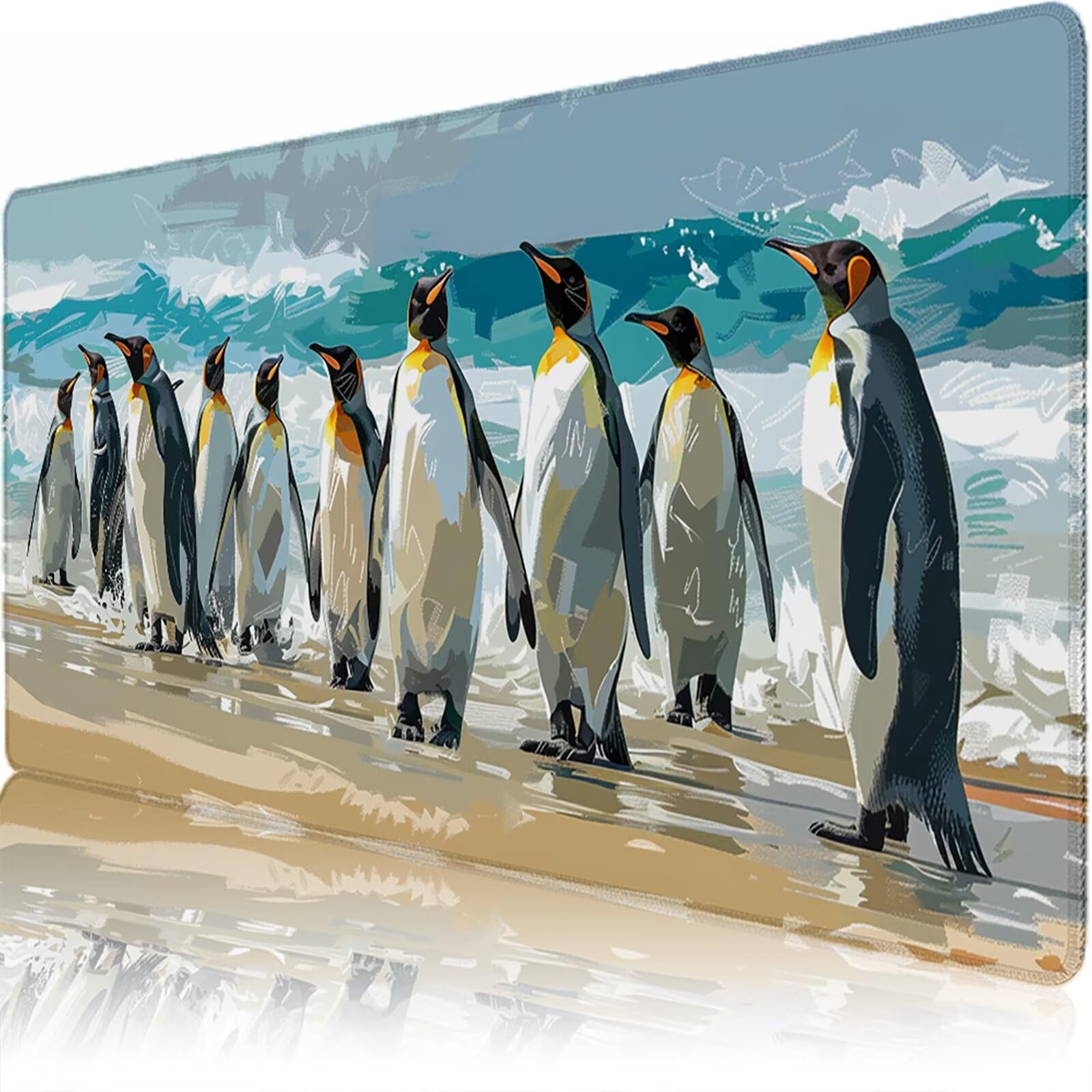 Sottomano Scrivania Grande 1200 x 600 x 3 mm Spiaggia Tappetino Tastiera Computer con Base Antiscivolo e Bordi Cuciti, Protezione Impermeabile, per Lavoro, Casa e PC Gamer, Regali (Pinguino) L-x3078