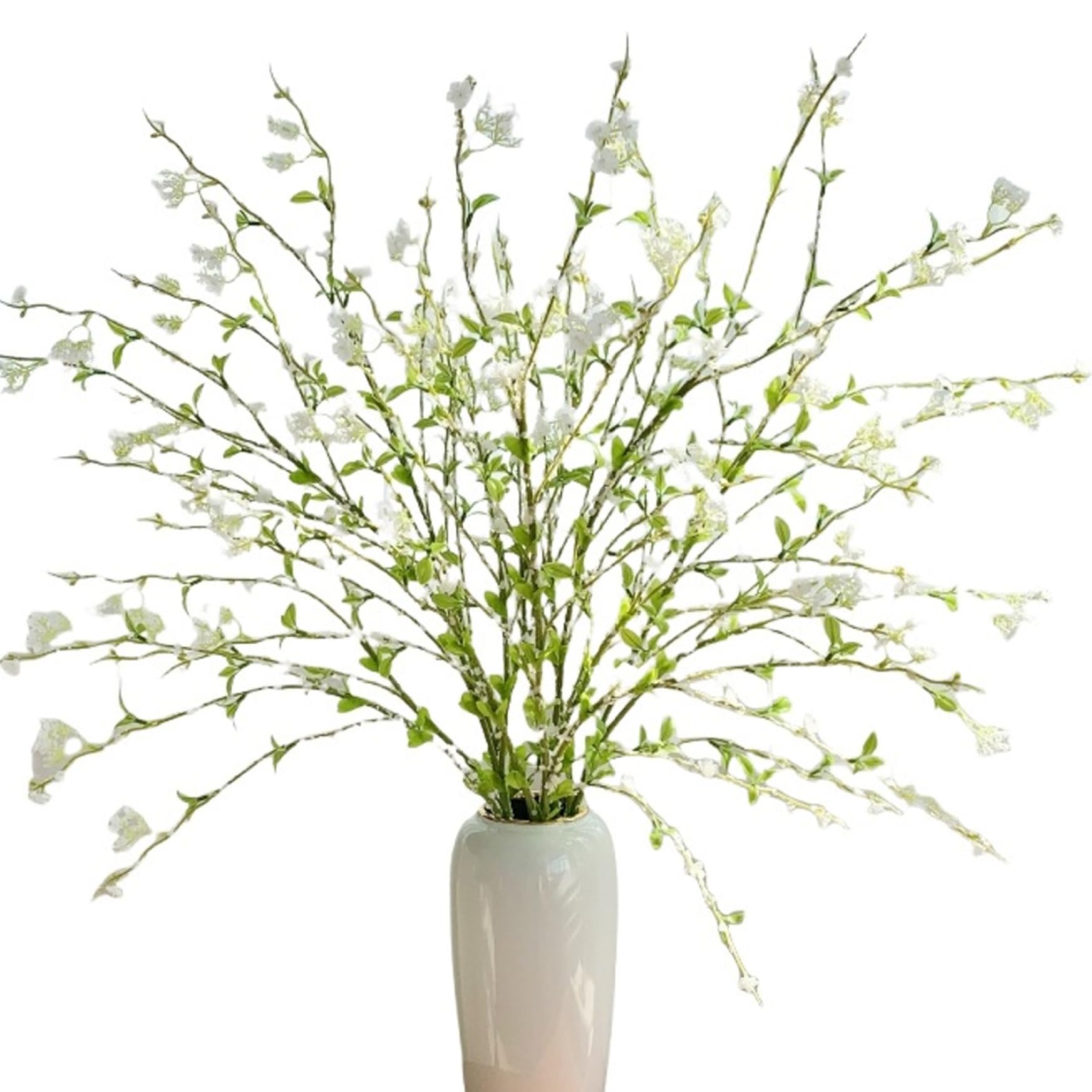 Tsawntd 3Pcs Snow Willow Branches, Faux Branches for Vase 43.3in White Floral Decor with Realistic Blossoms, Bendable Stems for Home Office Wedding Centerpiece for Vase Faux