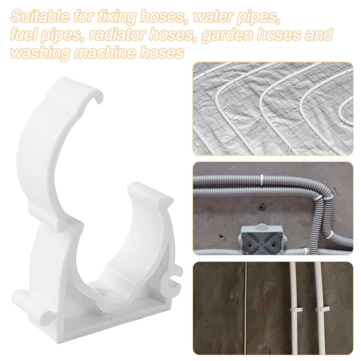 50 fascette stringitubo M25, fascette stringitubo da 25 mm, in PPR bianco con viti, fascette di serraggio per tubo dell'asta, tubo vuoto (bianco)