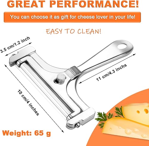 Miniatura 9 de Paquete de 2 rebanadoras de queso de alambre ajustables de acero inoxidable con grosor de acero inoxidable, cortador de queso de repuesto,