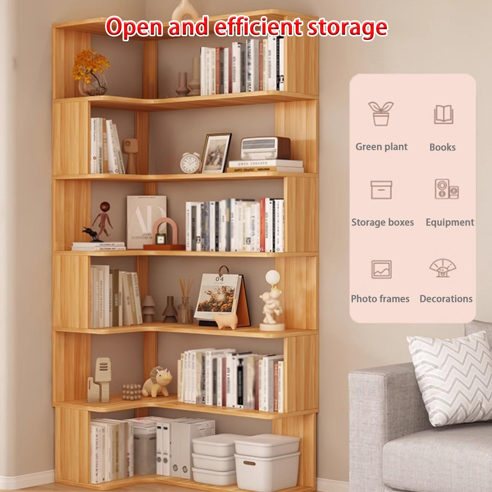 Libreria angolare a forma di L, scaffale angolare in legno, scaffale multistrato, mobili industriali per casa e ufficio per soggiorno camera da letto (90 cm)