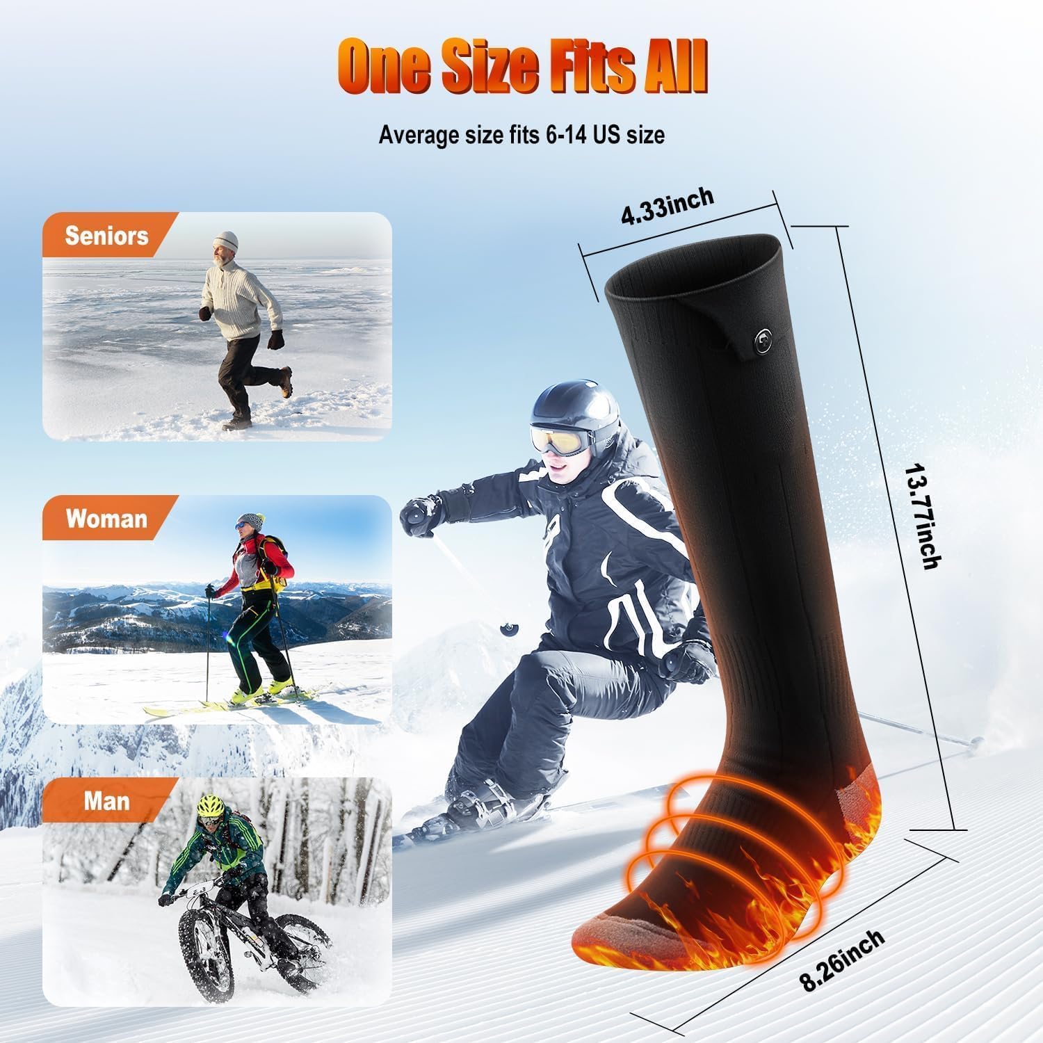 Heated Socks APP Control for Men Women, 6000mAh*2 Battery Heated Socks, Rechargeable Smart Foot Warmers Washable for Camping Fishing Cycling Skiing Skating Hiking - Image 4