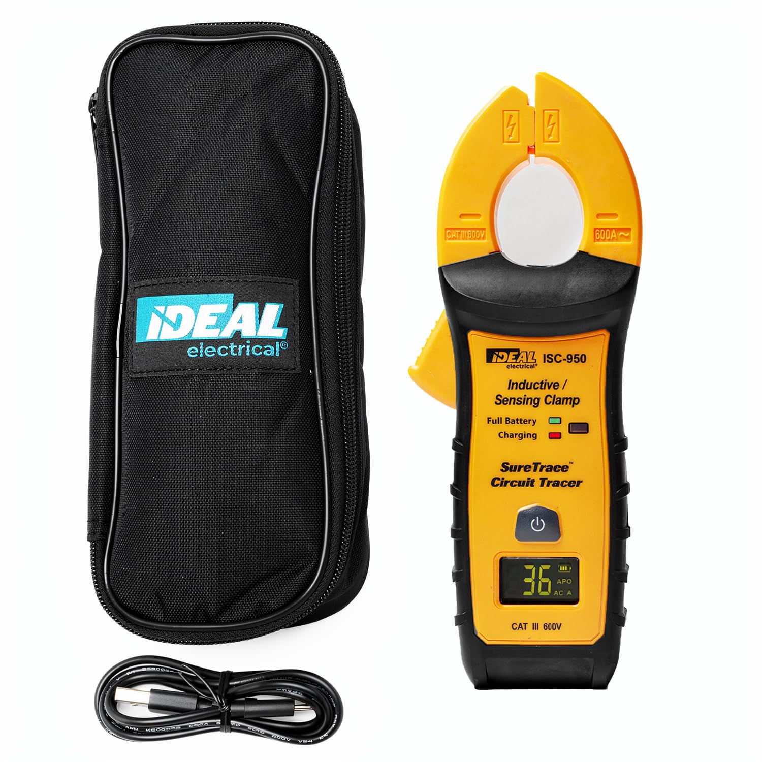 Ideal Electrical SureTrace Inductive/Sensing Clamp (ISC-950) 0-600 Amps AC | Rechargeable Lithium Ion Battery | Signal Inducer for Contactless Tracing and Troubleshooting