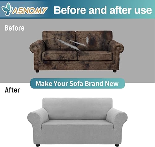 Vista 214 de Asnomy Couch Covers for 3 Cushion Couch Stretch Sofa Covers Slipcovers, Pet Protector Furniture Covers for Dogs Cats Spandex Jacquard Fabric Small