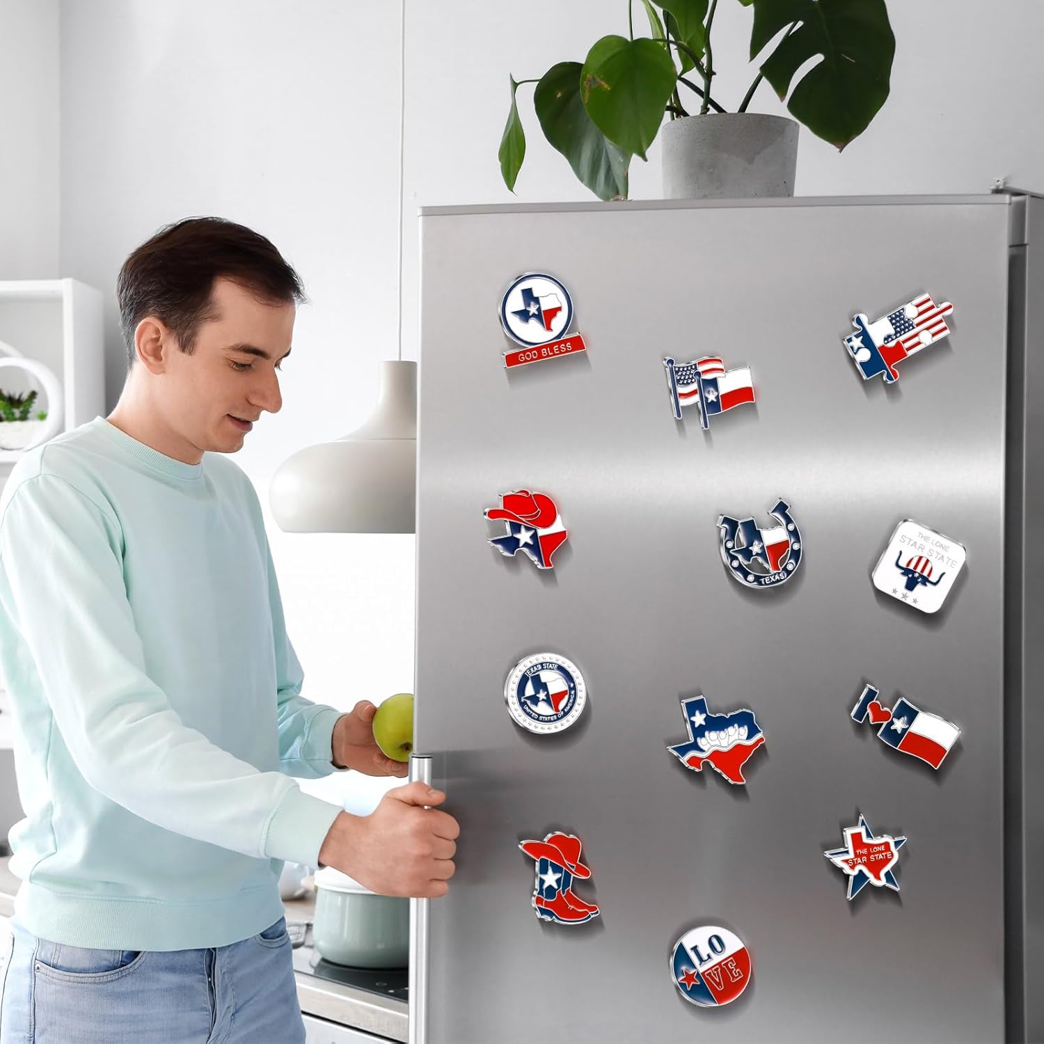 Konohan 24 Pcs Texas Magnets for Refrigerator Metal Fridge Magnet Magnetic Texas Souvenirs Gifts USA State Magnetic Refrigerator Stickers, Flag, Map,Cowboy Hat and Boots