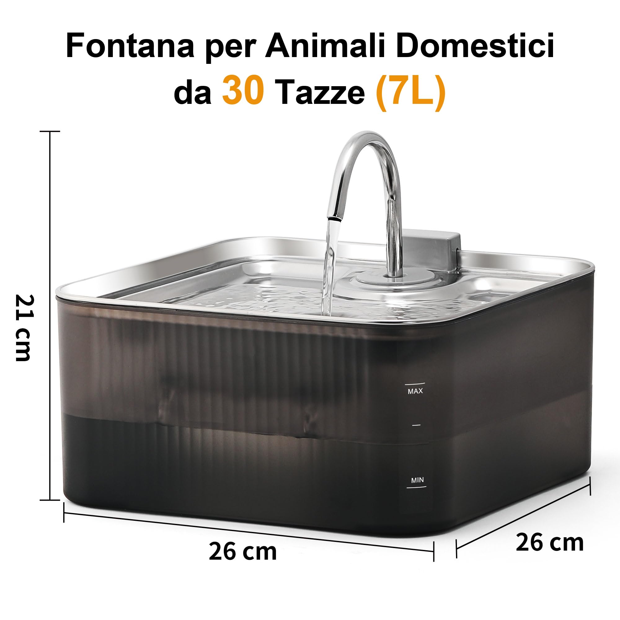 FUKUMARU Fontanella per Cani/Gatti. 7L. Fontana Automatica per Animali Domestici con Grandi Capacità in Acciaio Inox, Distributore d'Acqua con 3 Filtri di Ricambio
