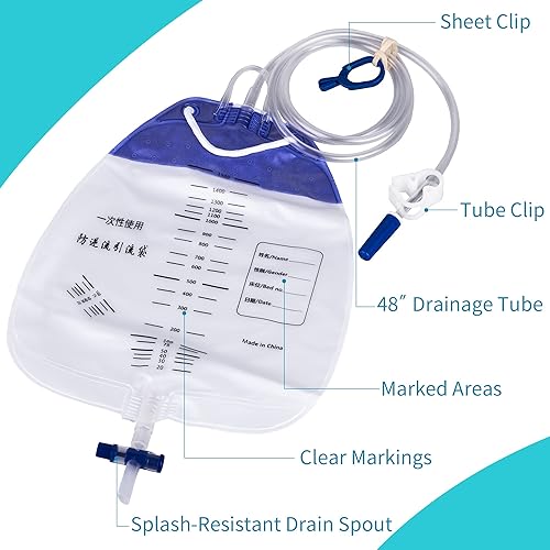 Miniatura 2 de 10 bolsas de orina con drenaje de tubo de 48 pulgadas, bolsa de drenaje urinario de rendimiento con cámara antirreflujo  bolsa de recolección de