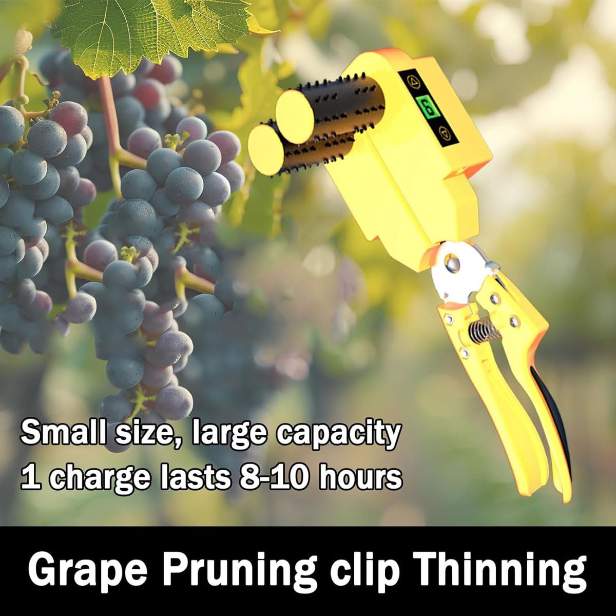 Generico Cesoie elettriche for diradare l'uva, Strumento di diradamento con Clip for potatura Ricaricabile con Schermo LCD, velocità Regolabile, Risparmio di Tempo e Fatica,for vigneto